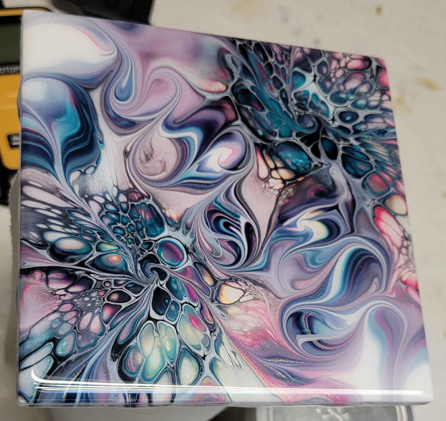 Fluid Art on a 6 inch Tile/Coaster with Cork Bottom