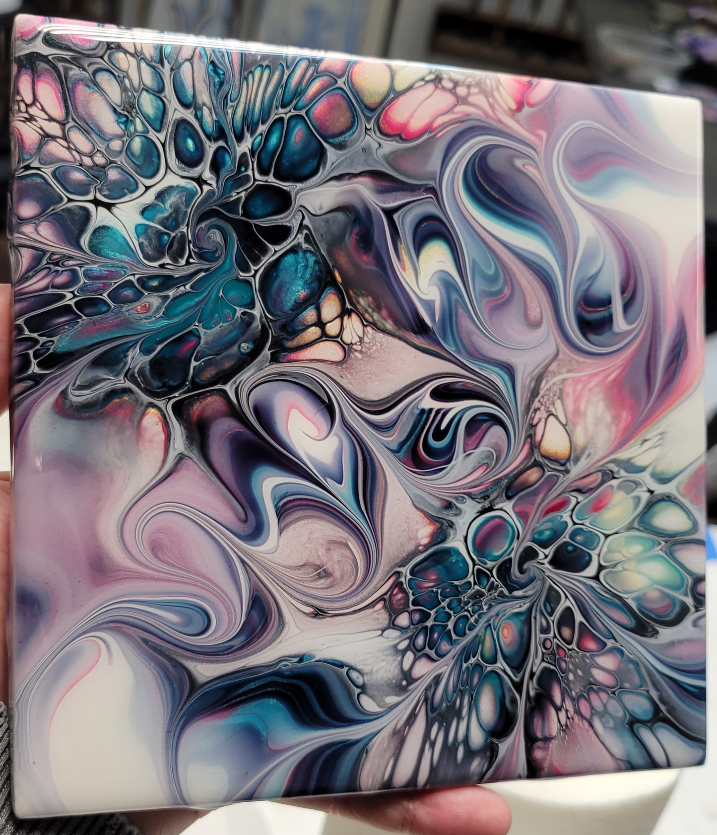 Fluid Art on a 6 inch Tile/Coaster with Cork Bottom