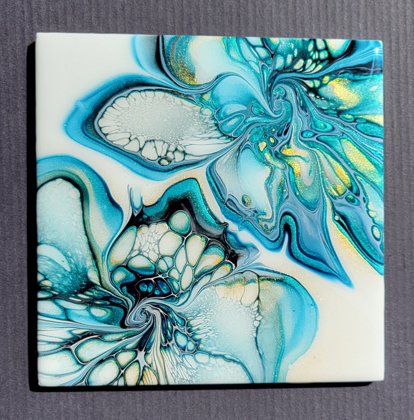 Fluid Art on a 6 inch Tile/Coaster with Cork Bottom