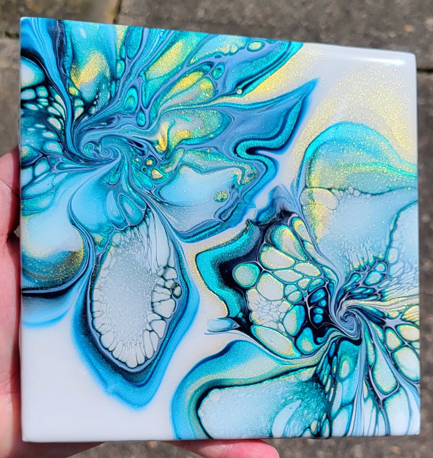 Fluid Art on a 6 inch Tile/Coaster with Cork Bottom