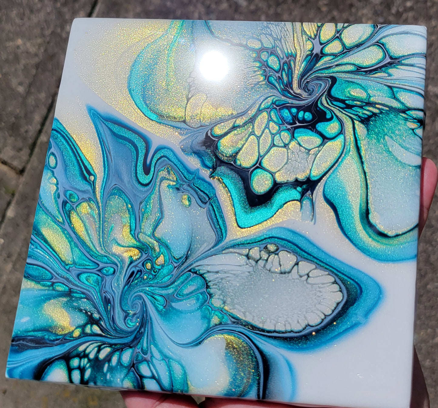 Fluid Art on a 6 inch Tile/Coaster with Cork Bottom