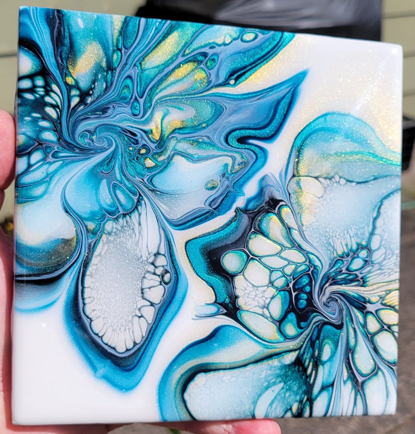 Fluid Art on a 6 inch Tile/Coaster with Cork Bottom