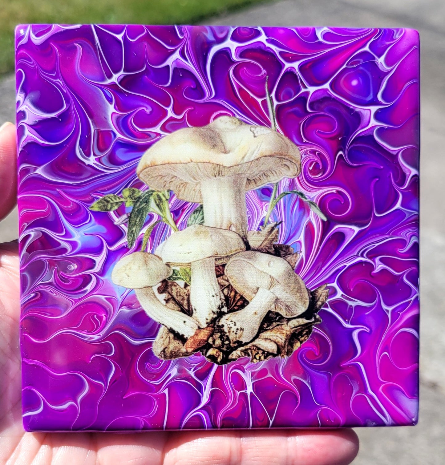 Fluid Art Bloom on a 4.25 inch Tile/Coaster with Cork Bottom