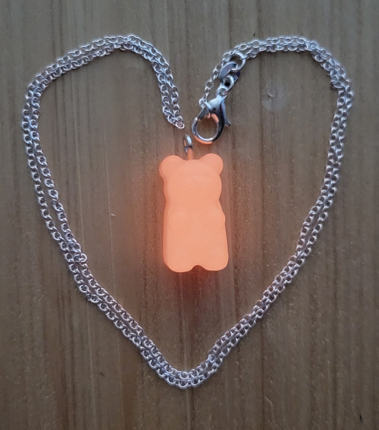 Gummy Bear Glow in The Dark Pendant with Necklace Chain (REDISH-ORANGE)