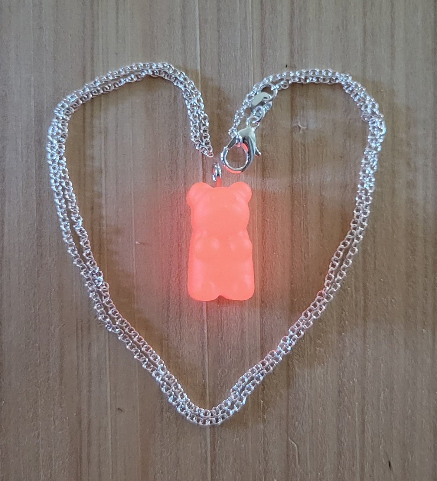 Gummy Bear Glow in The Dark Pendant with Necklace Chain (REDISH-ORANGE)