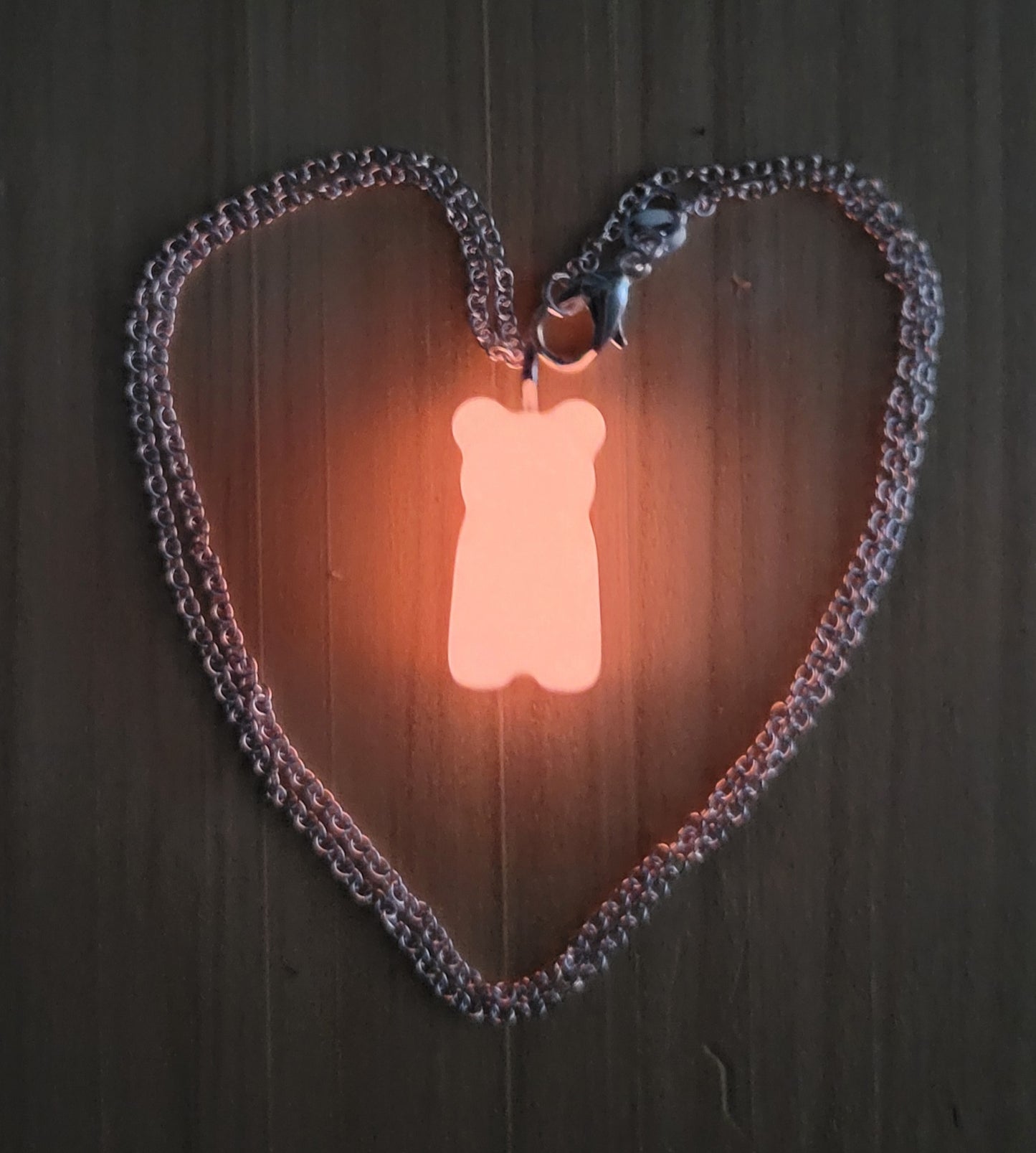 Gummy Bear Glow in The Dark Pendant with Necklace Chain (PINK)