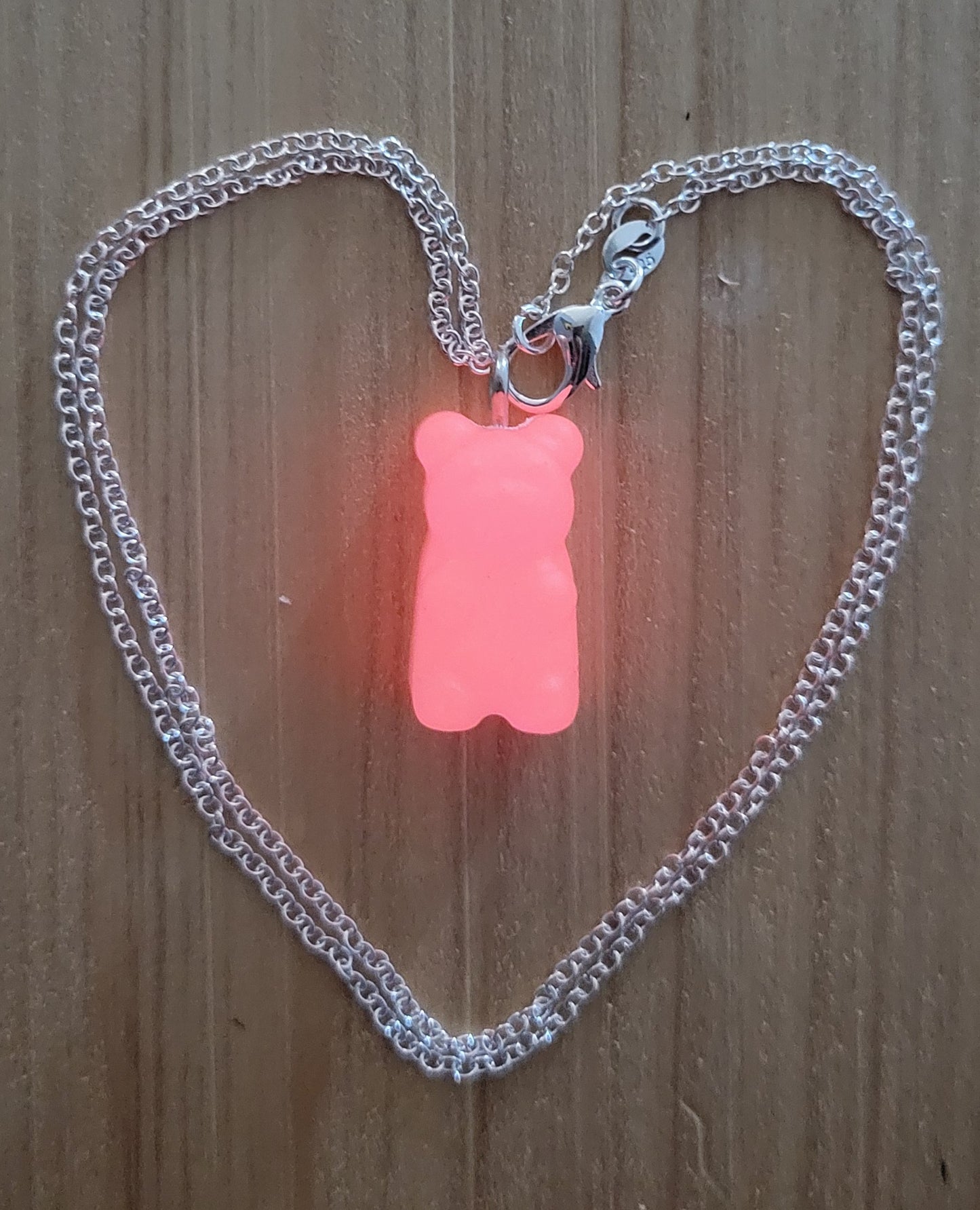 Gummy Bear Glow in The Dark Pendant with Necklace Chain (PINK)
