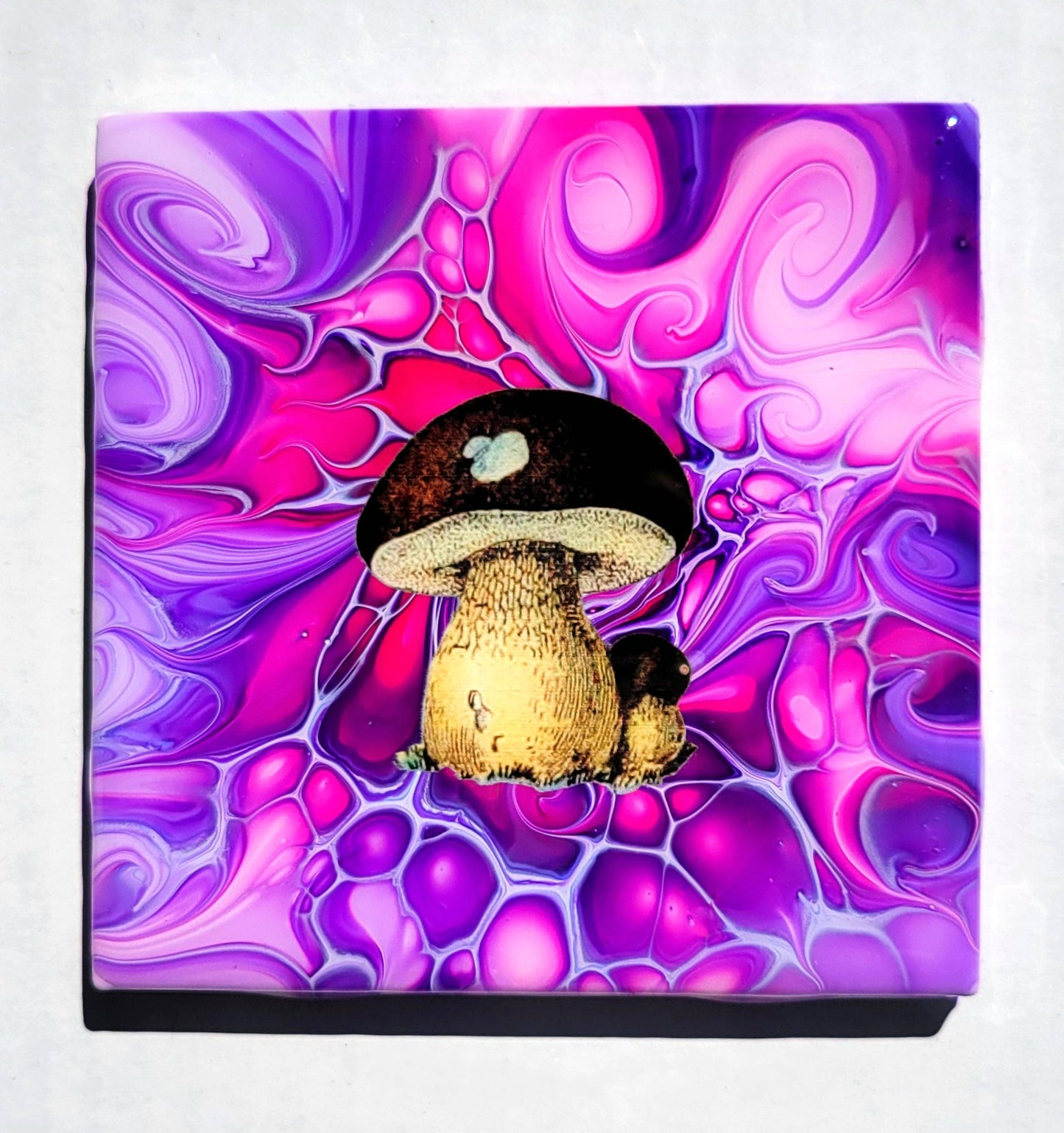 Fluid Art Bloom on a 4.25 inch Tile/Coaster with Cork Bottom