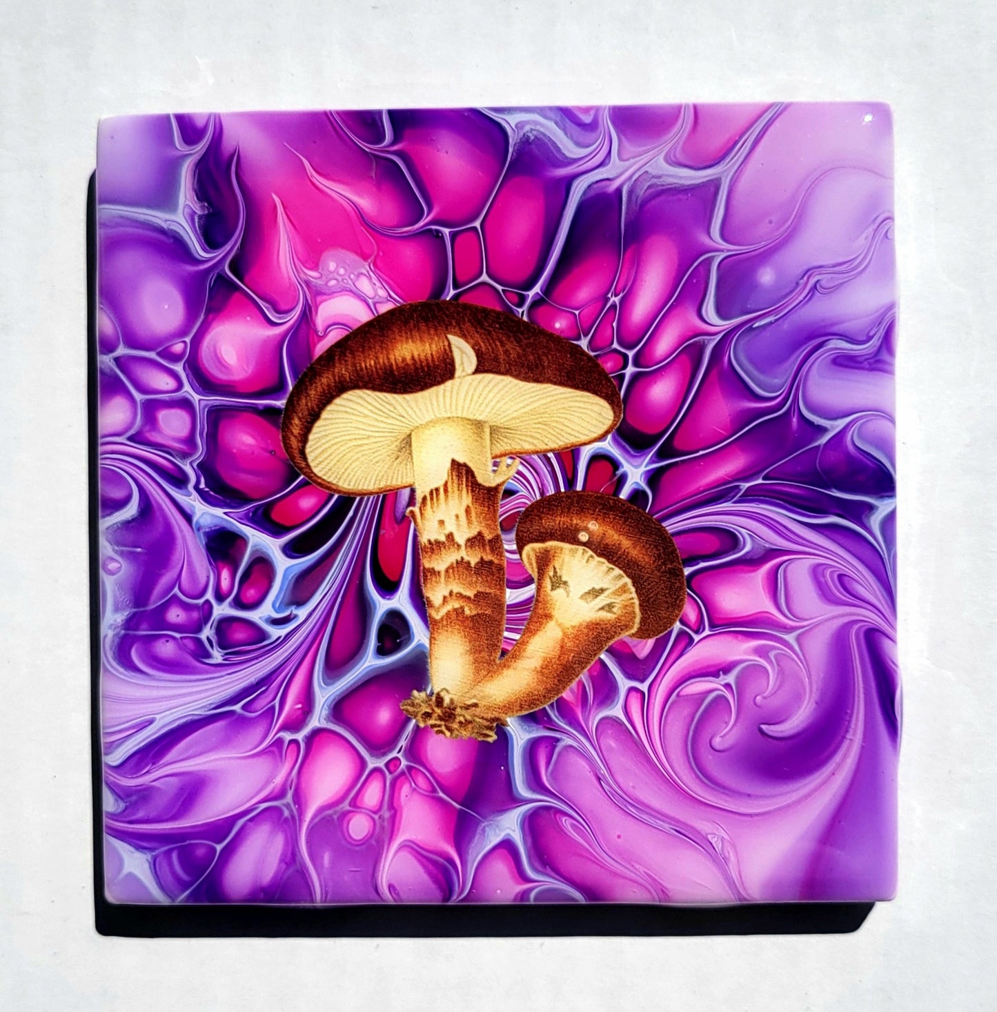 Fluid Art Bloom on a 4.25 inch Tile/Coaster with Cork Bottom