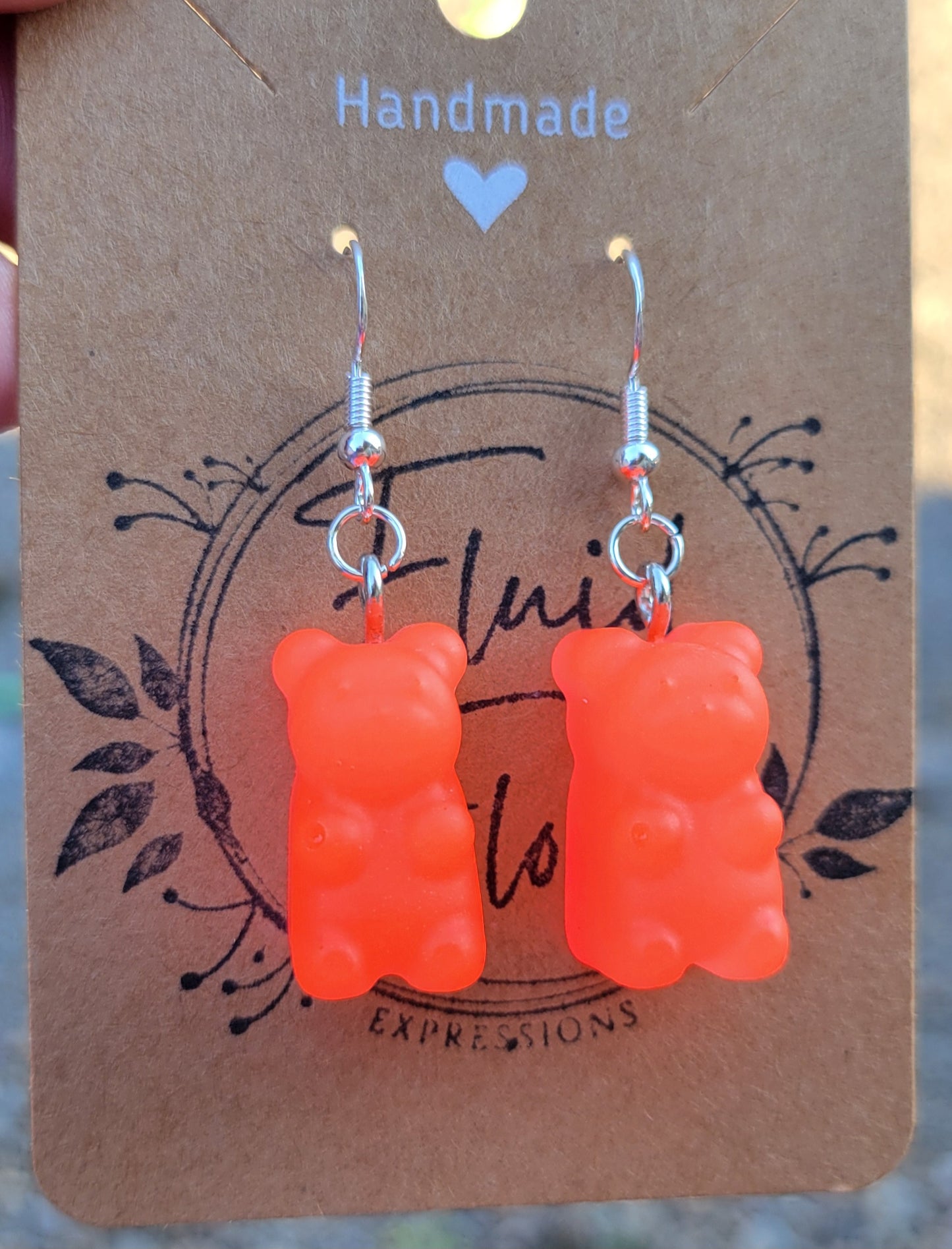 Glow in The Dark Gummy Bear Earrings (REDISH-ORANGE)