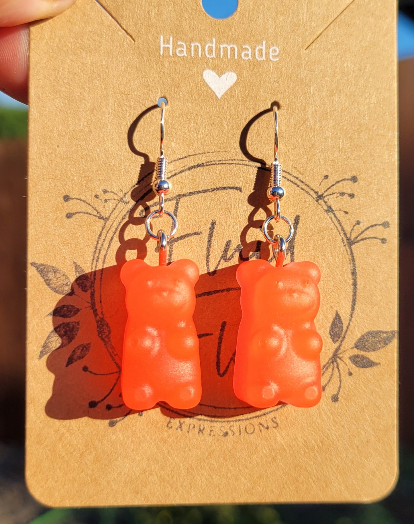 Glow in The Dark Gummy Bear Earrings (REDISH-ORANGE)