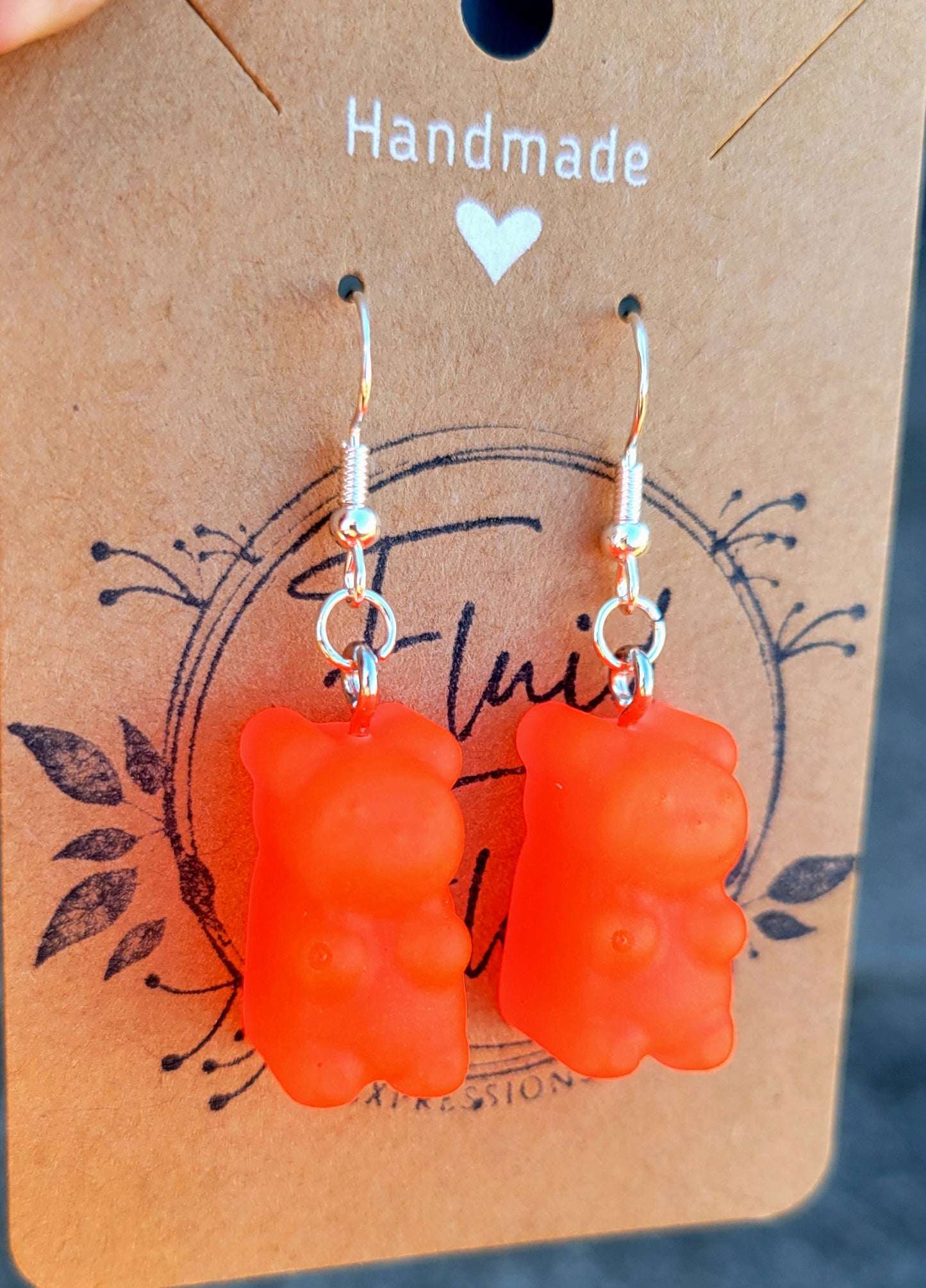 Glow in The Dark Gummy Bear Earrings (REDISH-ORANGE)