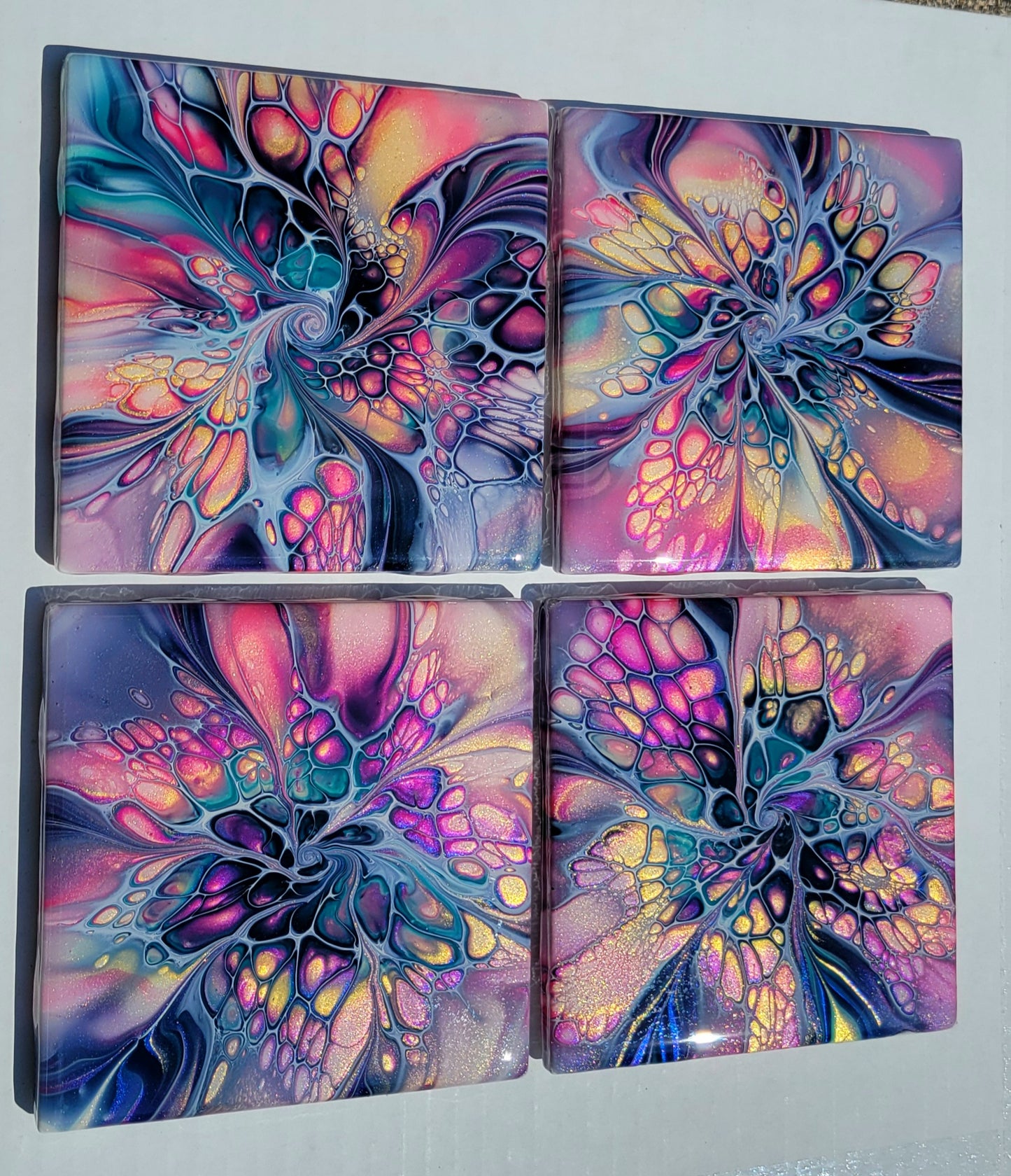 Handmade Fluid Art Tile Coasters Set of 4