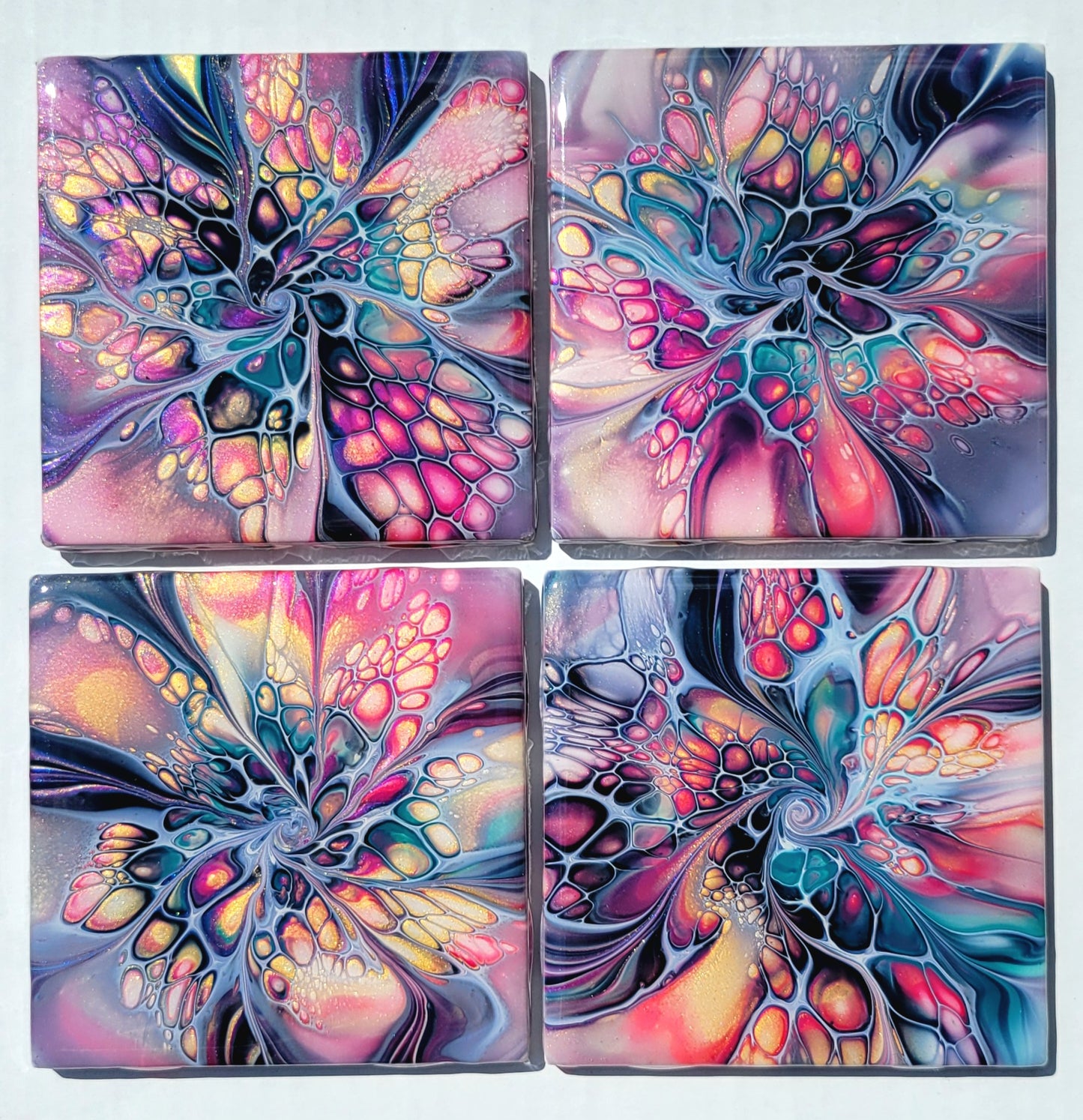 Handmade Fluid Art Tile Coasters Set of 4
