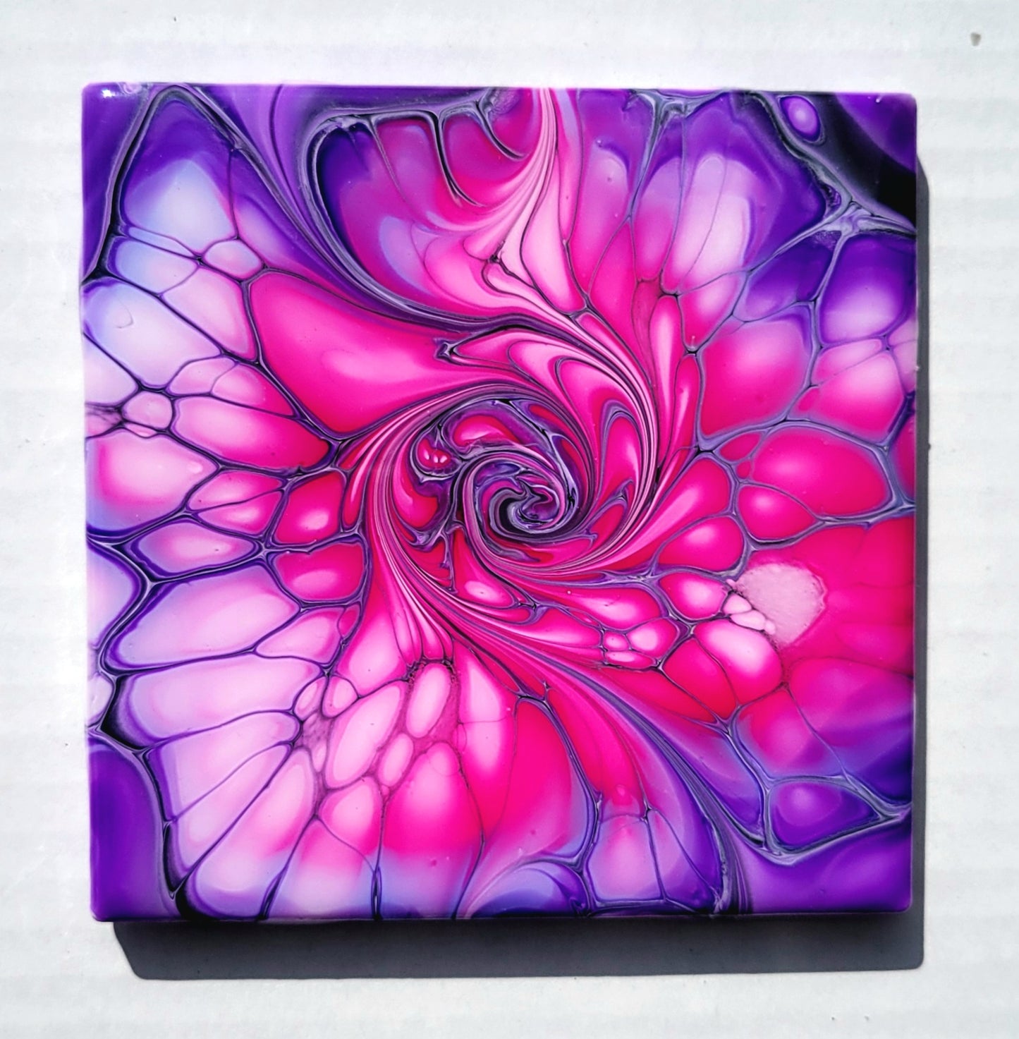 Fluid Art Bloom on a 4.25 inch Tile/Coaster with Cork Bottom
