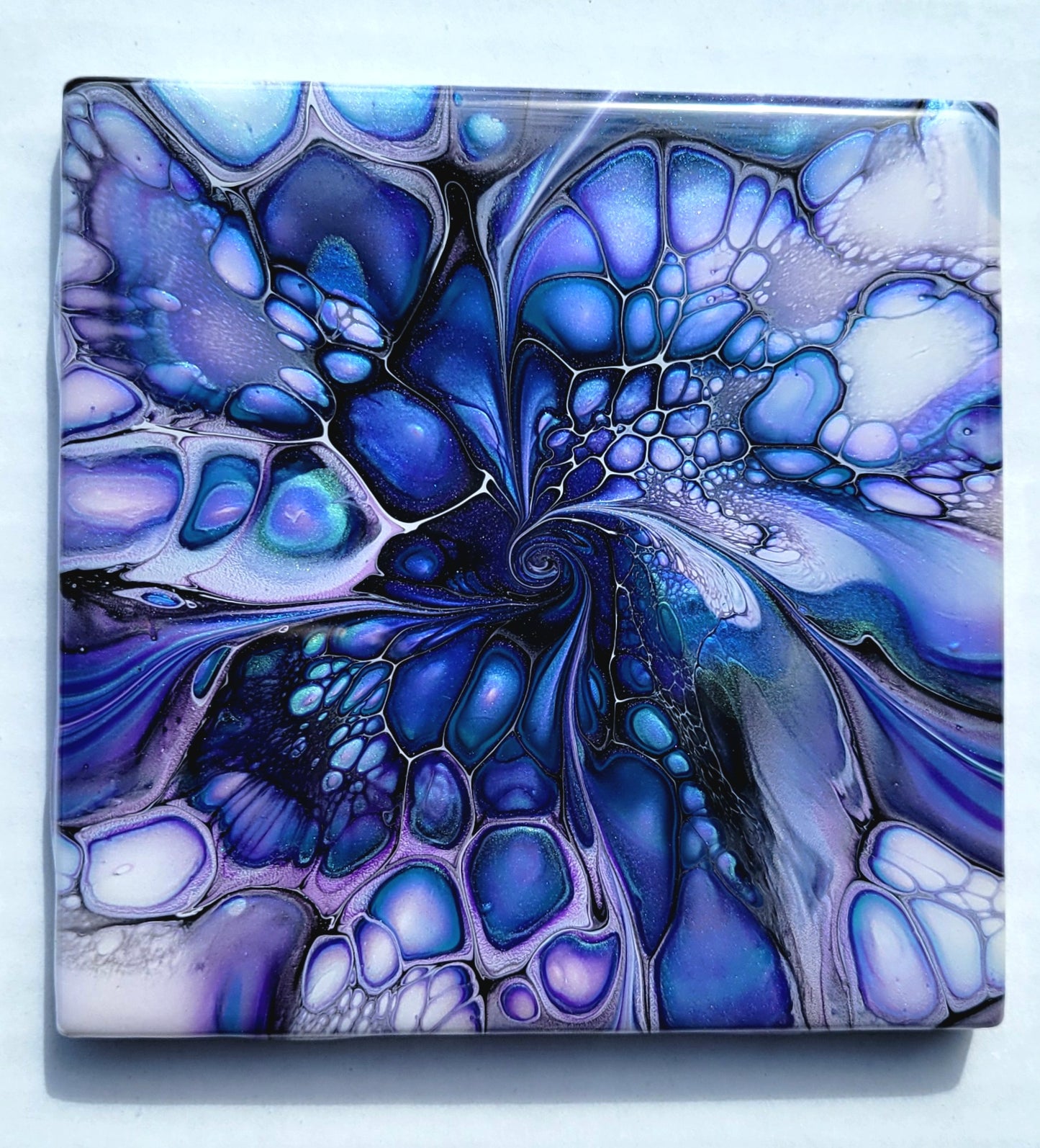 Fluid Art Bloom on a 4.25 inch Tile/Coaster with Cork Bottom