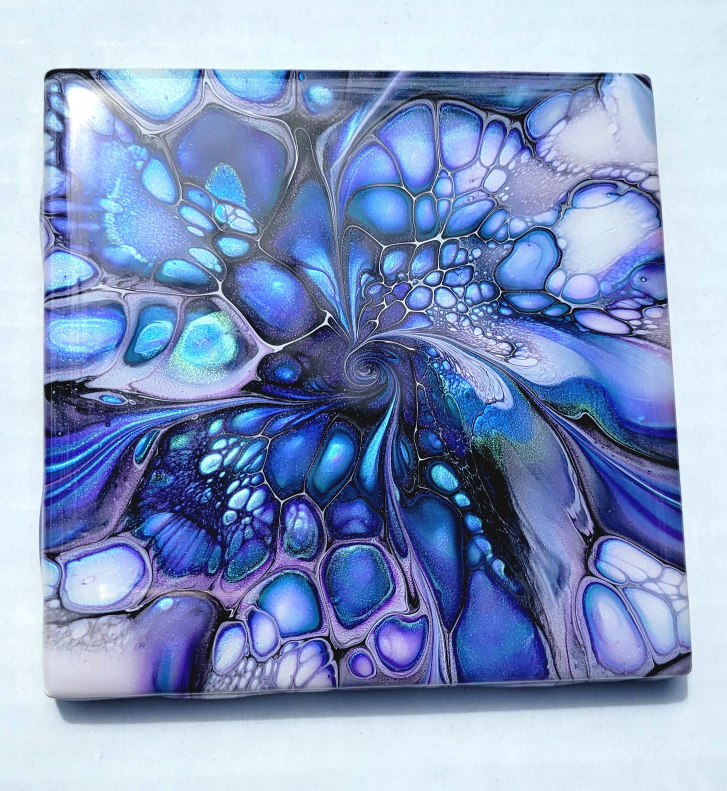 Fluid Art Bloom on a 4.25 inch Tile/Coaster with Cork Bottom