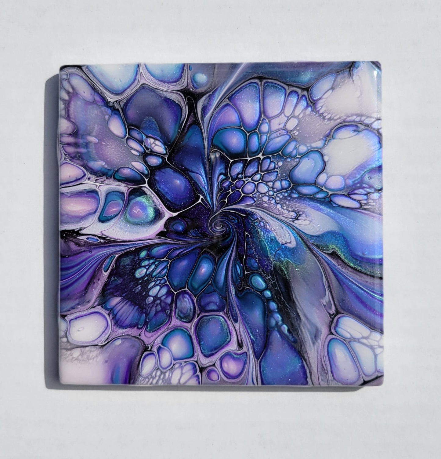 Fluid Art Bloom on a 4.25 inch Tile/Coaster with Cork Bottom