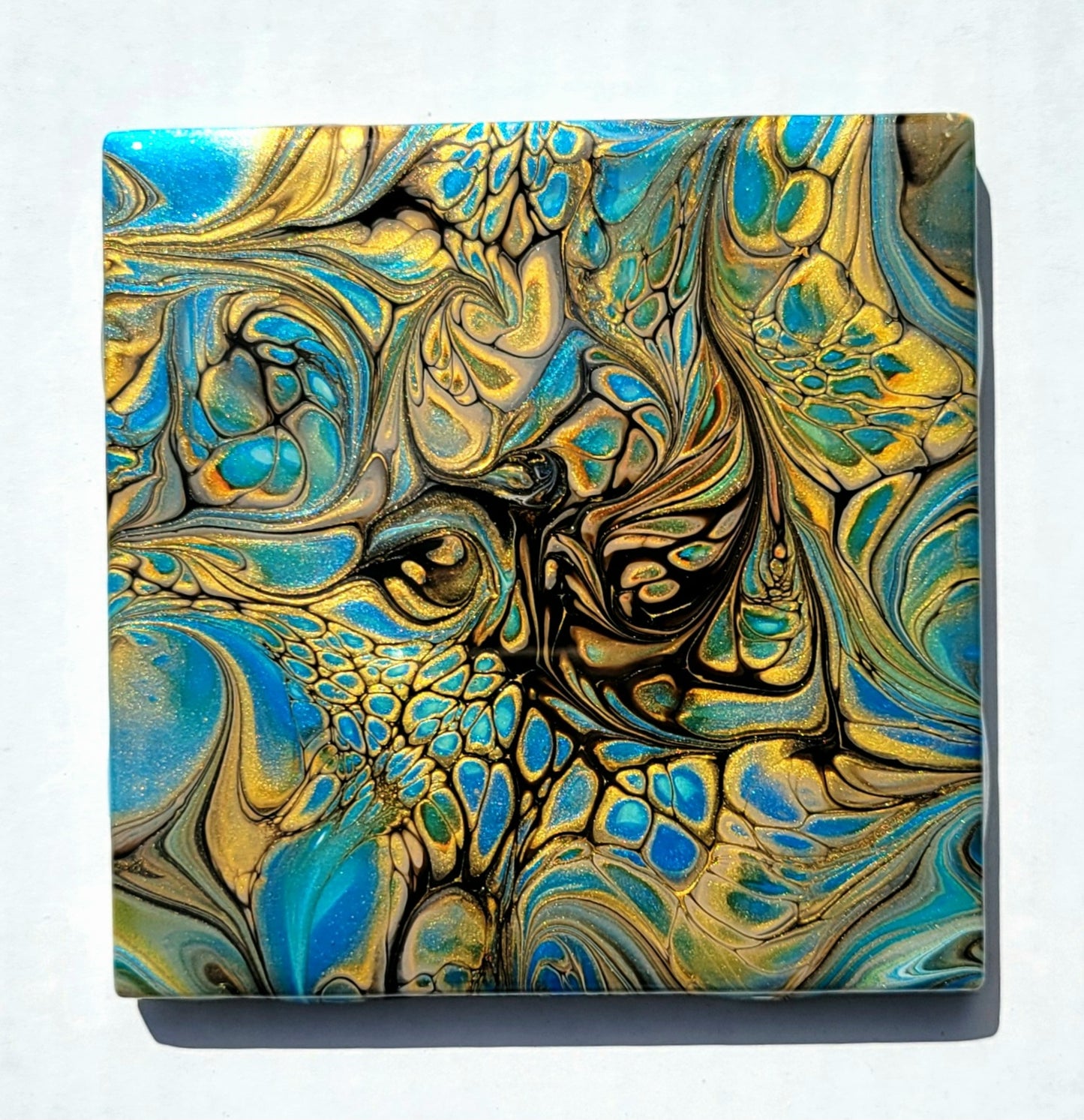 Fluid Art Bloom on a 4.25 inch Tile/Coaster with Cork Bottom