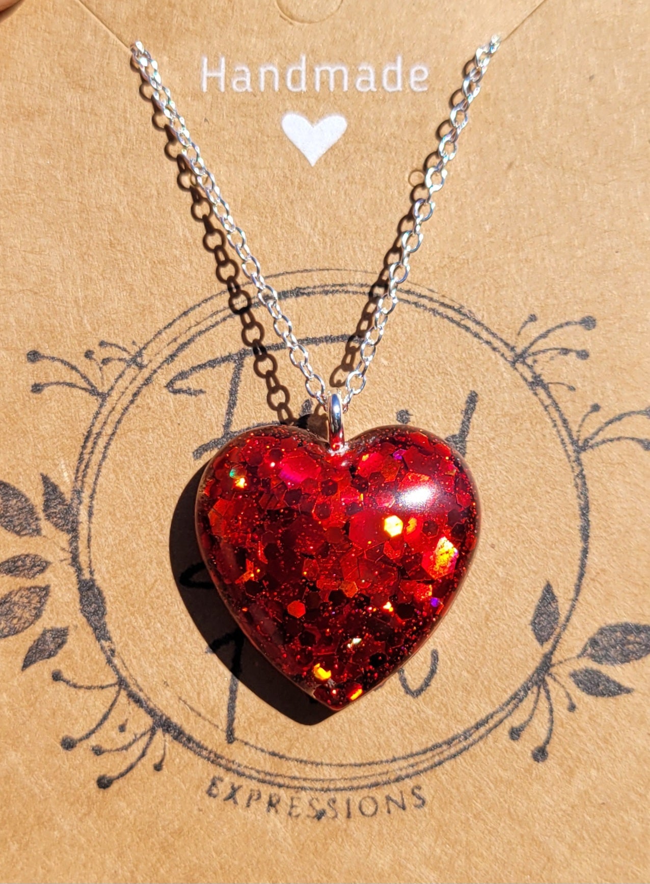 Handmade Sparkling Red Heart Pendant with .925 silver plated 20 Inch Necklace Chain