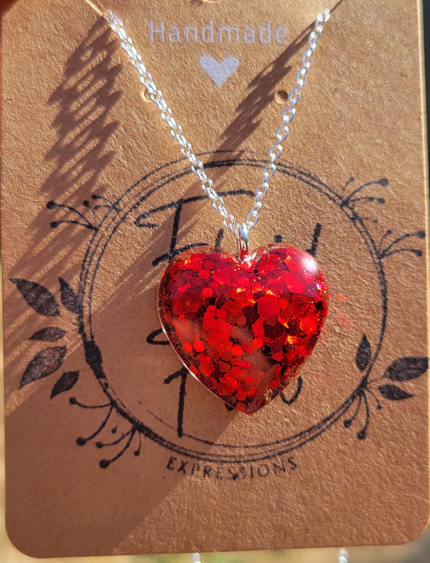 Handmade Sparkling Red Heart Pendant with .925 silver plated 20 Inch Necklace Chain