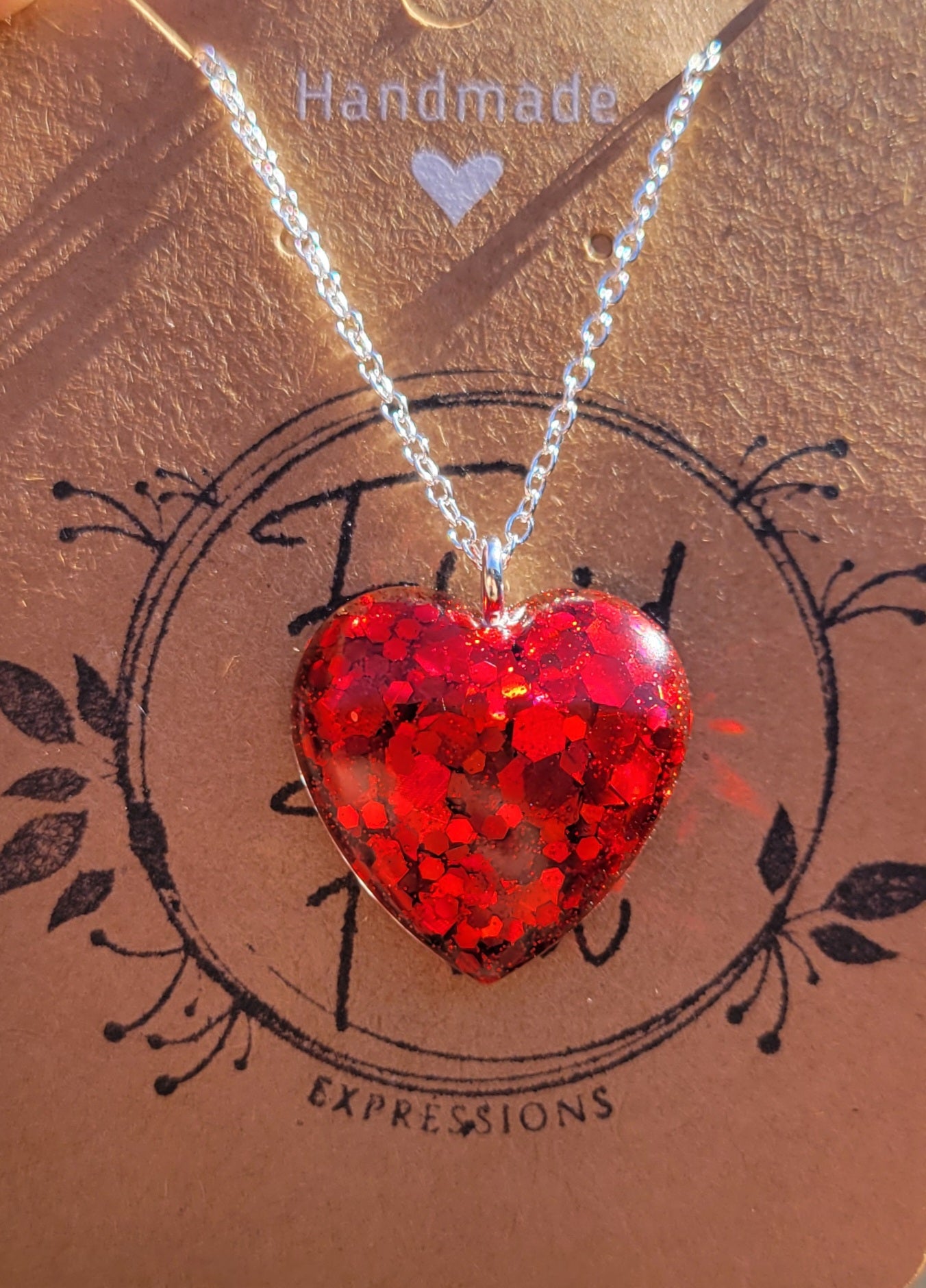 Handmade Sparkling Red Heart Pendant with .925 silver plated 20 Inch Necklace Chain