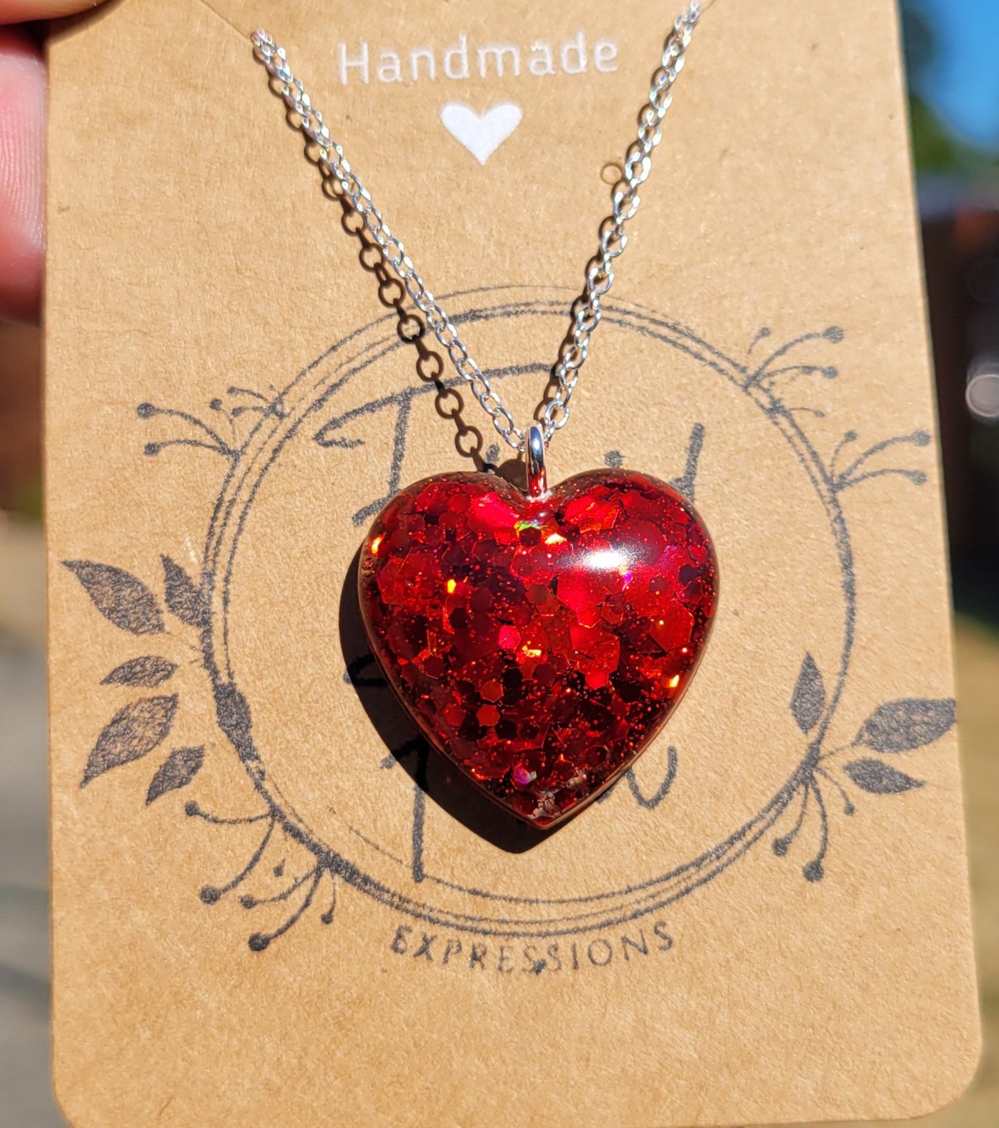 Handmade Sparkling Red Heart Pendant with .925 silver plated 20 Inch Necklace Chain