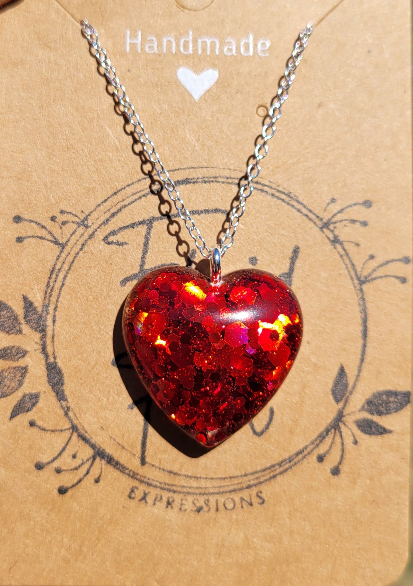 Handmade Sparkling Red Heart Pendant with .925 silver plated 20 Inch Necklace Chain