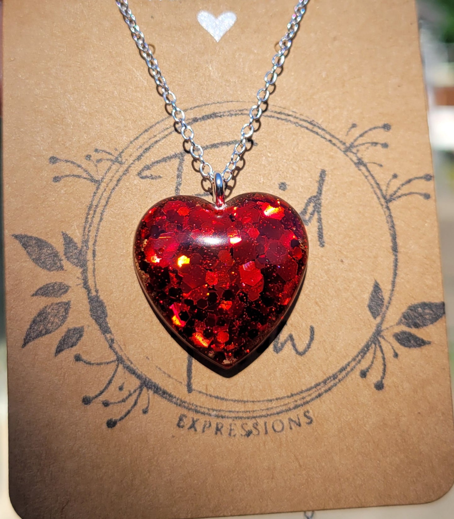 Handmade Sparkling Red Heart Pendant with .925 silver plated 20 Inch Necklace Chain