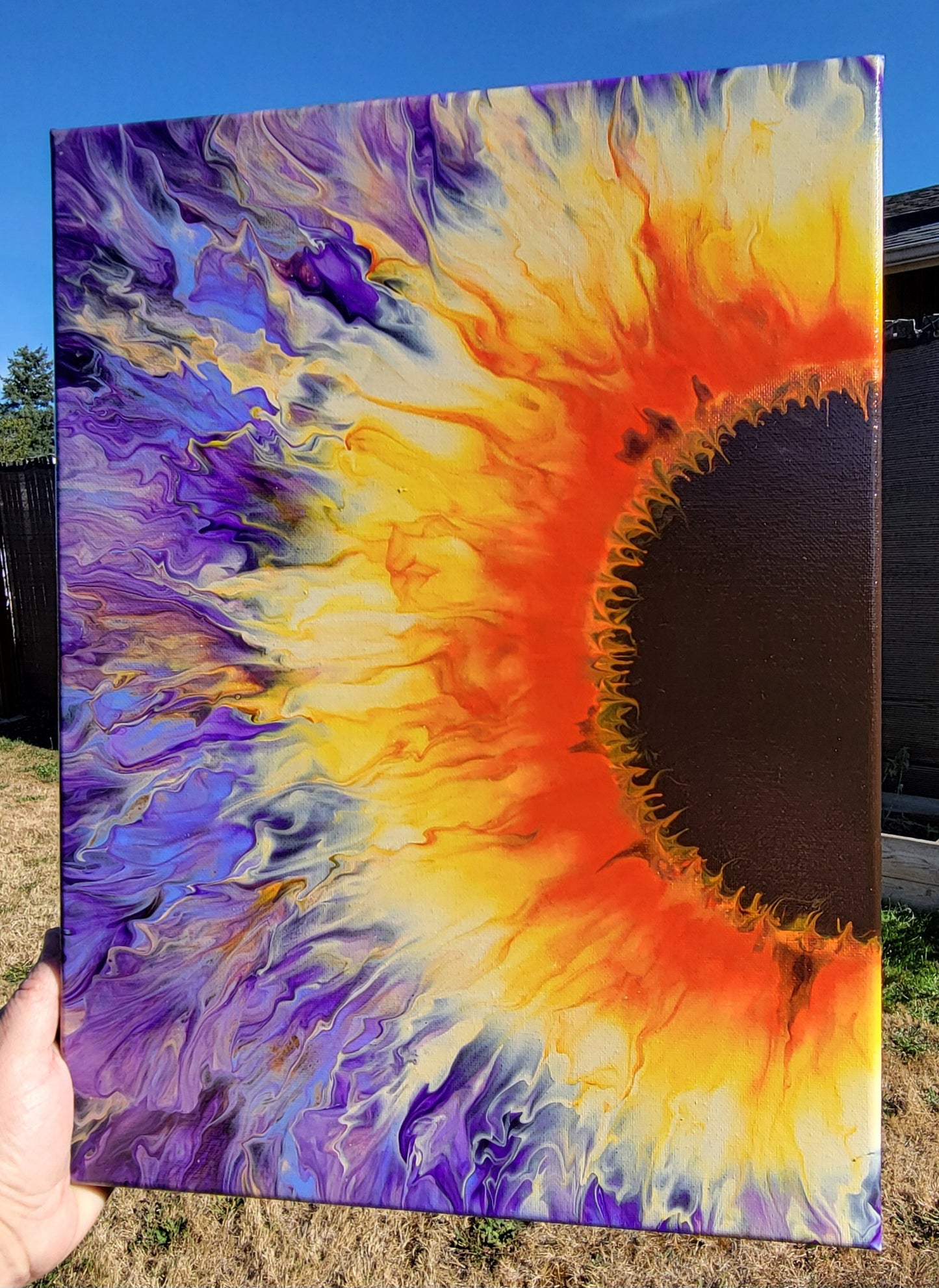 Original Fluid Art Sunflower Painting on a 12x16 inch canvas