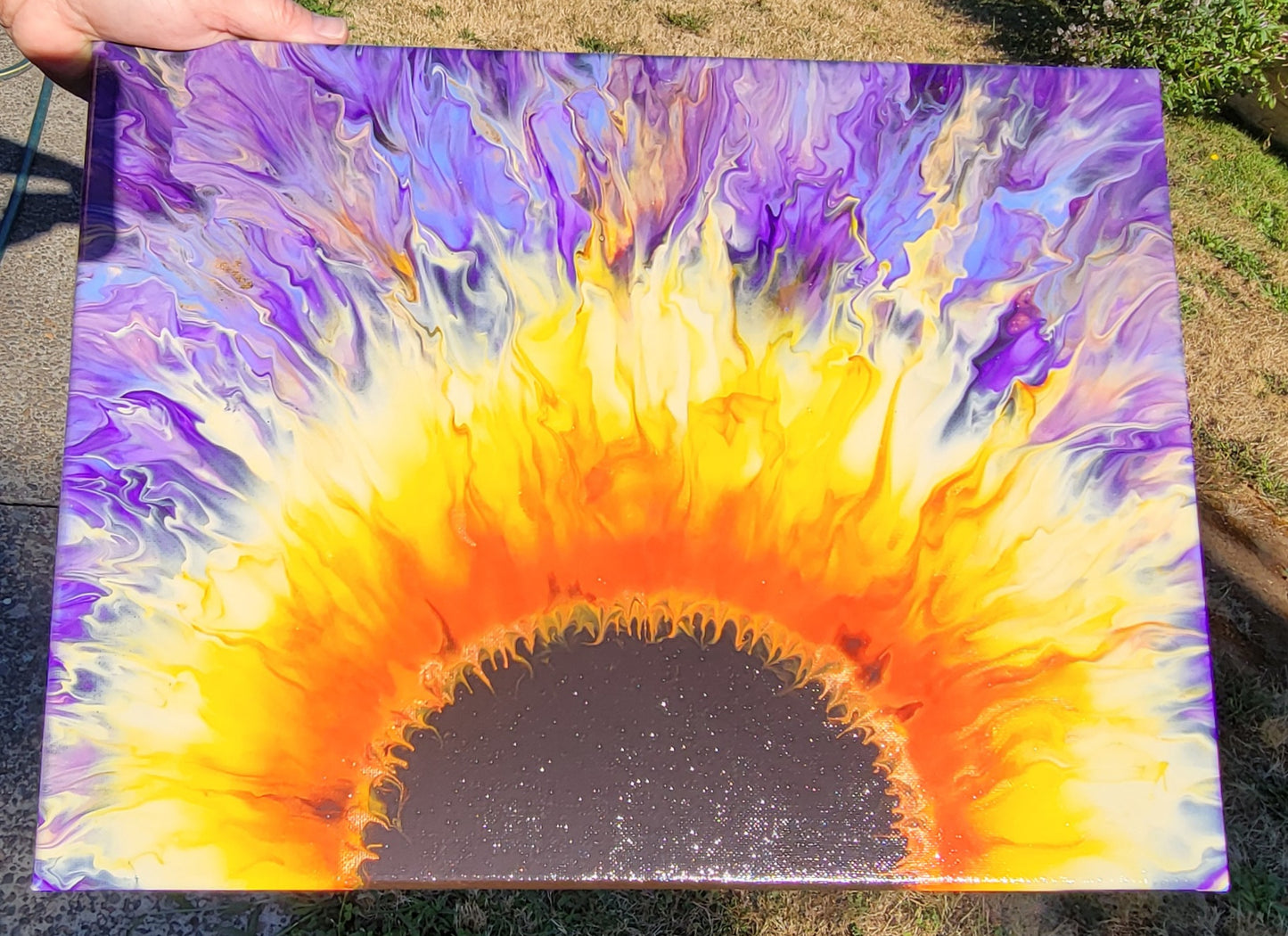 Original Fluid Art Sunflower Painting on a 12x16 inch canvas