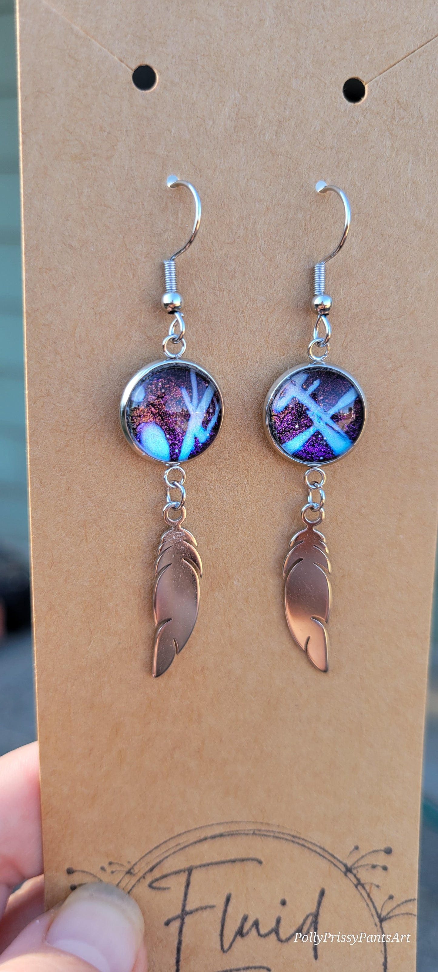 Handmade Fluid Art Colorshifting Earrings and Necklace Set