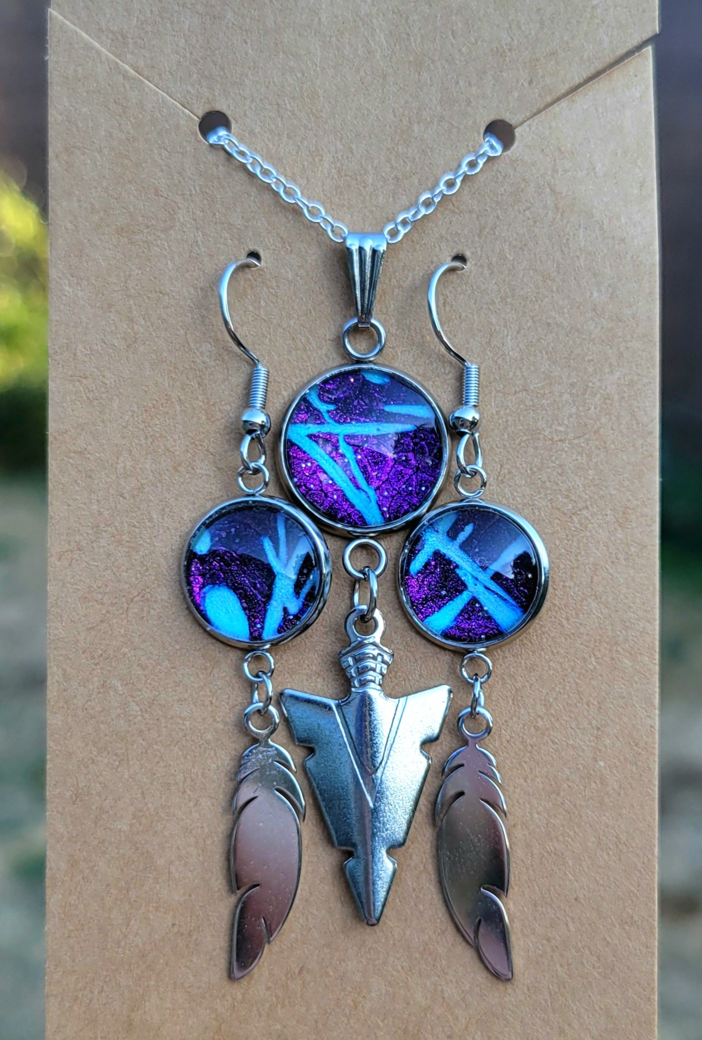 Handmade Fluid Art Colorshifting Earrings and Necklace Set