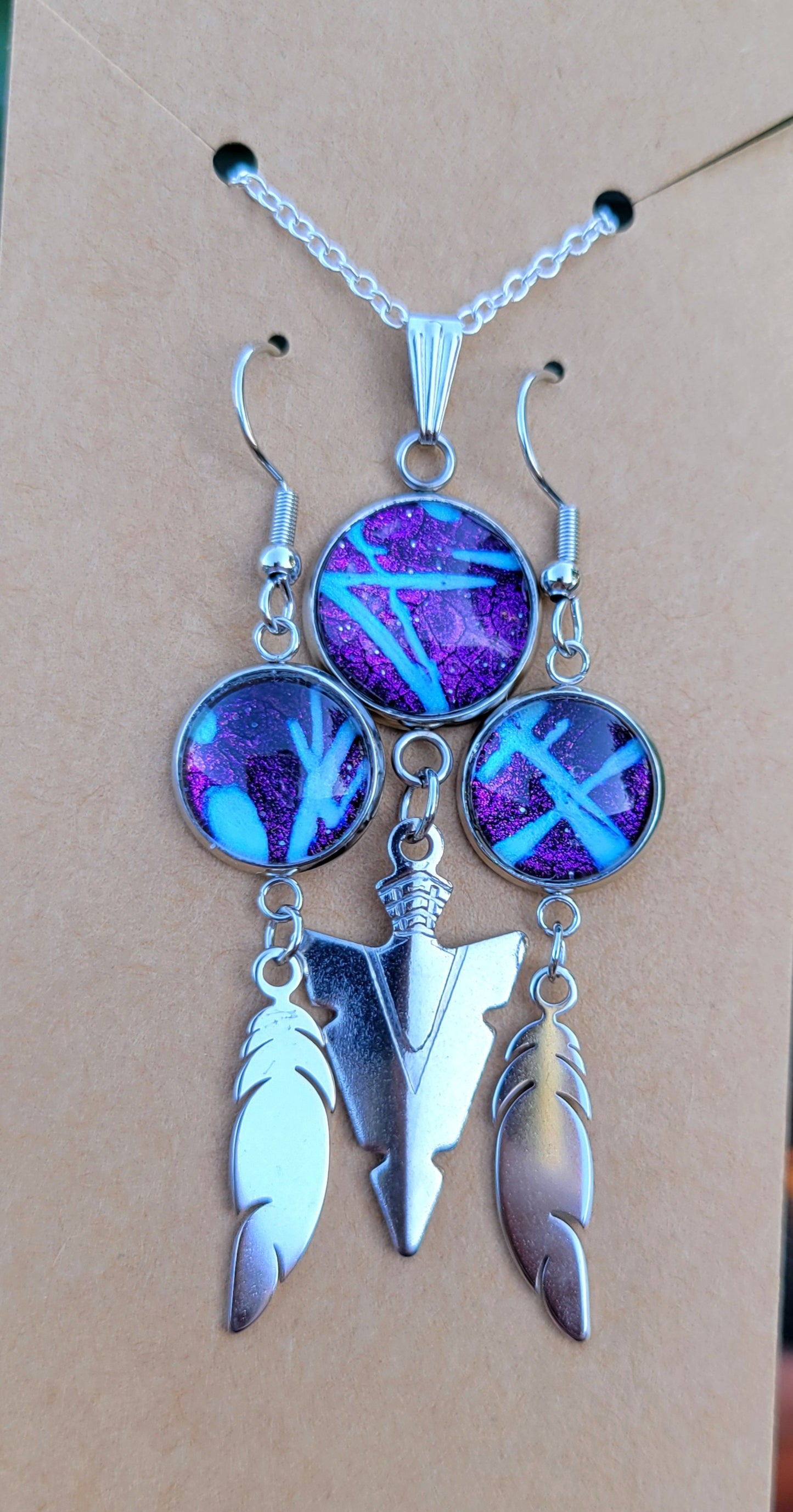 Handmade Fluid Art Colorshifting Earrings and Necklace Set