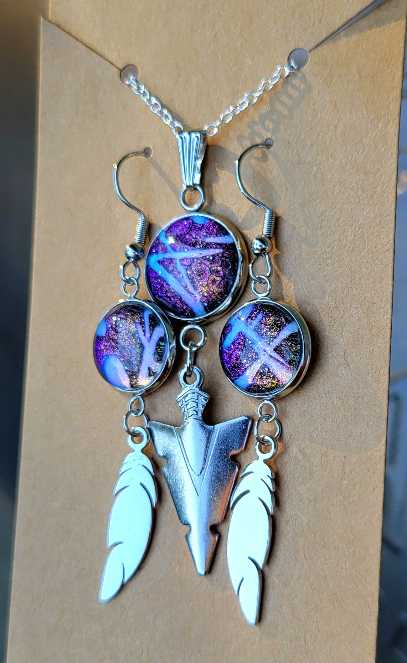 Handmade Fluid Art Colorshifting Earrings and Necklace Set