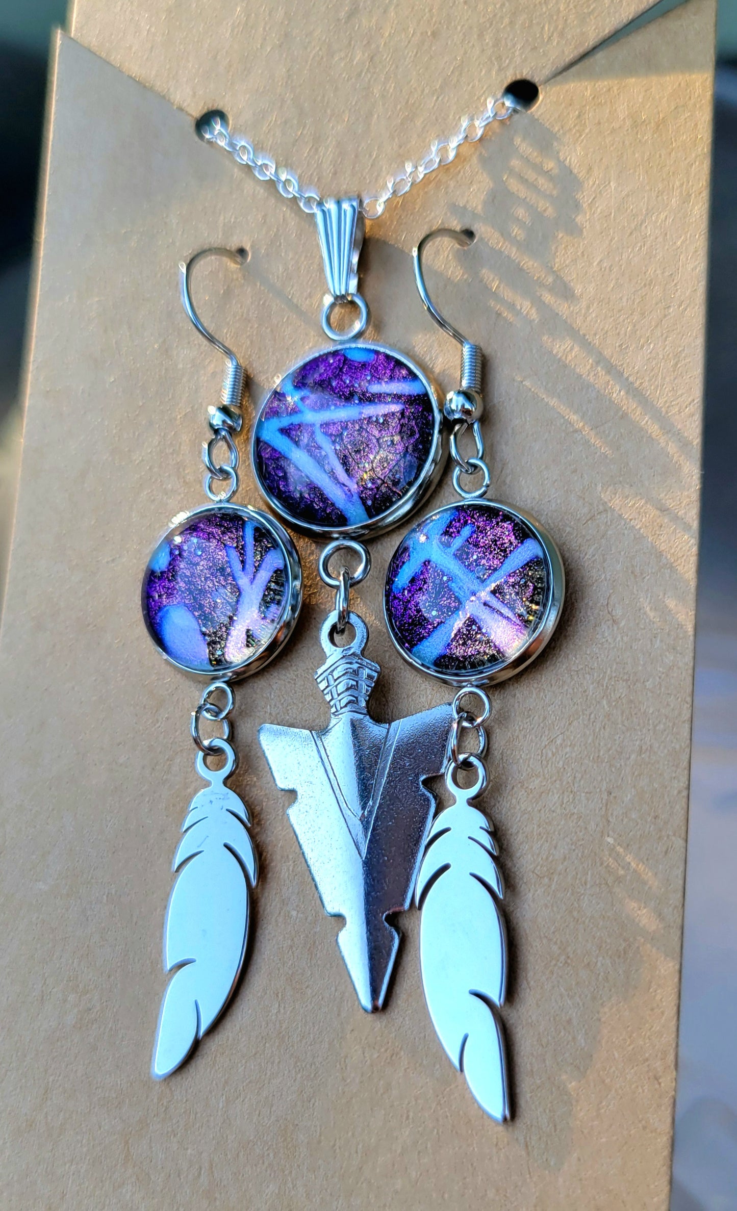 Handmade Fluid Art Colorshifting Earrings and Necklace Set