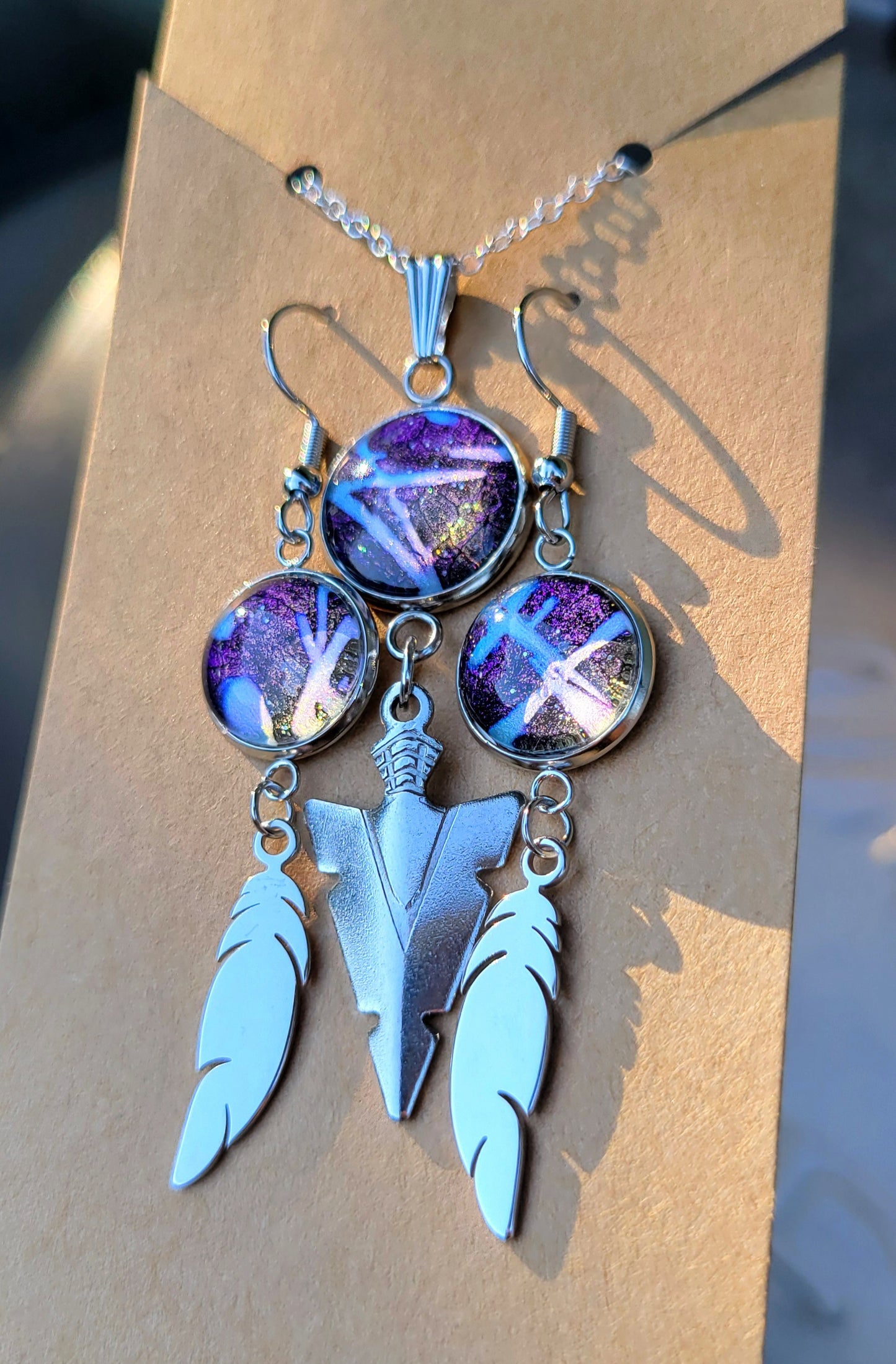 Handmade Fluid Art Colorshifting Earrings and Necklace Set