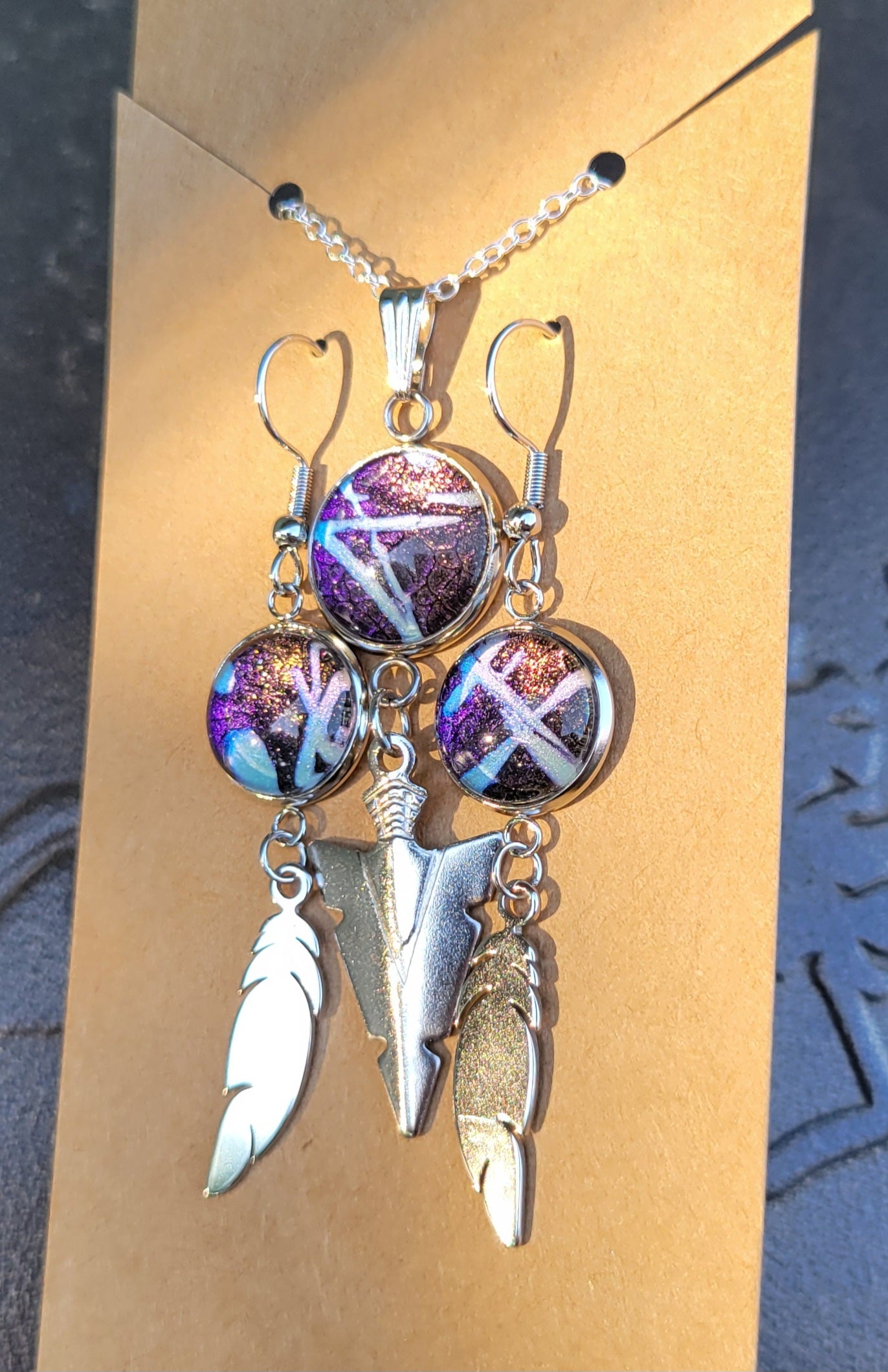 Handmade Fluid Art Colorshifting Earrings and Necklace Set
