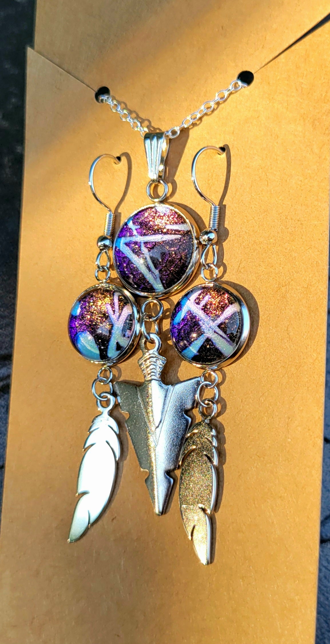 Handmade Fluid Art Colorshifting Earrings and Necklace Set