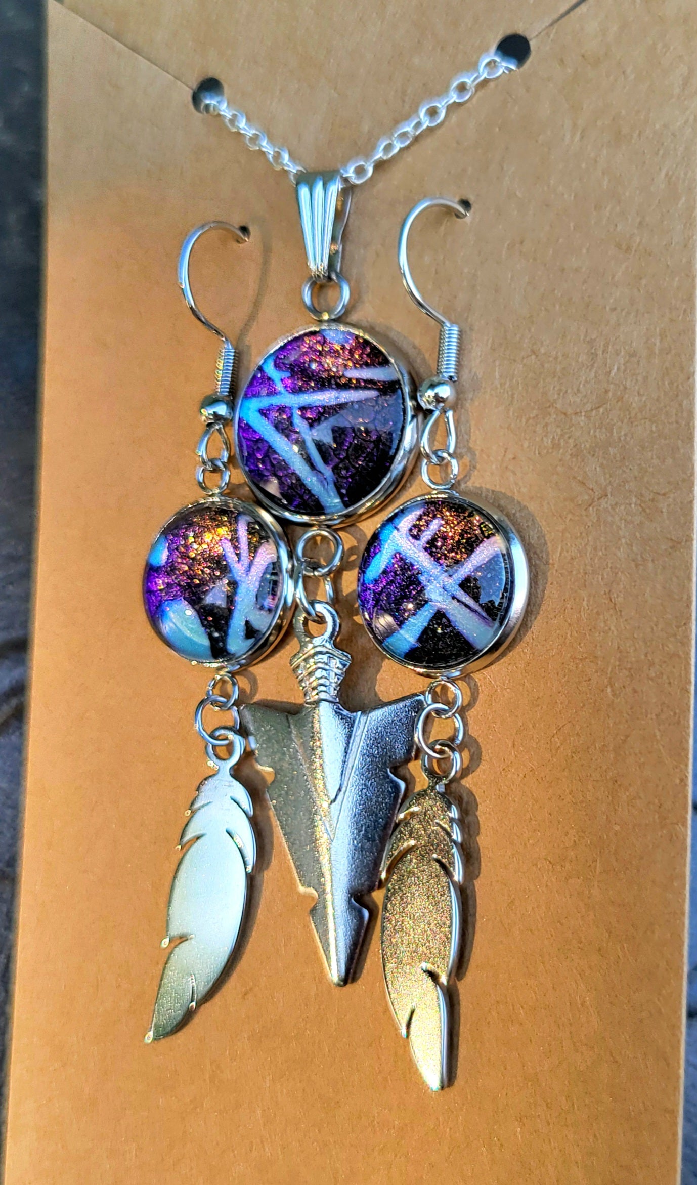 Handmade Fluid Art Colorshifting Earrings and Necklace Set