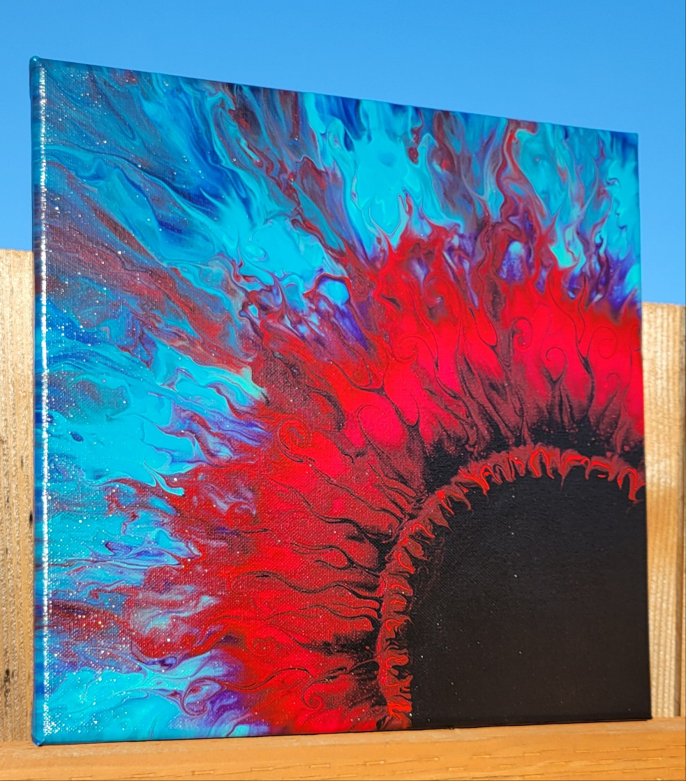 Original Fluid Art Sunflower Painting 12x12 inch Canvas