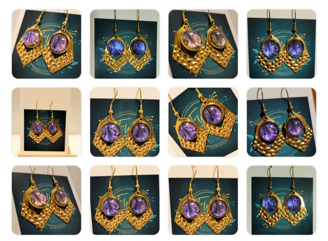 Handmade Colorshifting Gold Decorative Hook Earrings