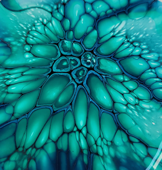 Fluid Art Bloom on a 4.25 inch Tile/Coaster with Cork Bottom