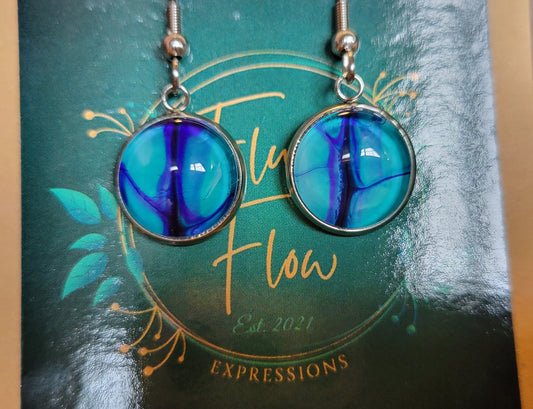 Handmade Fluid Art Silver Stainless Steel Hook Earrings