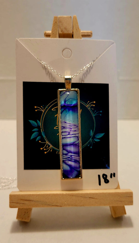 Handmade Fluid art pendant with silver plated 18 inch necklace chain.