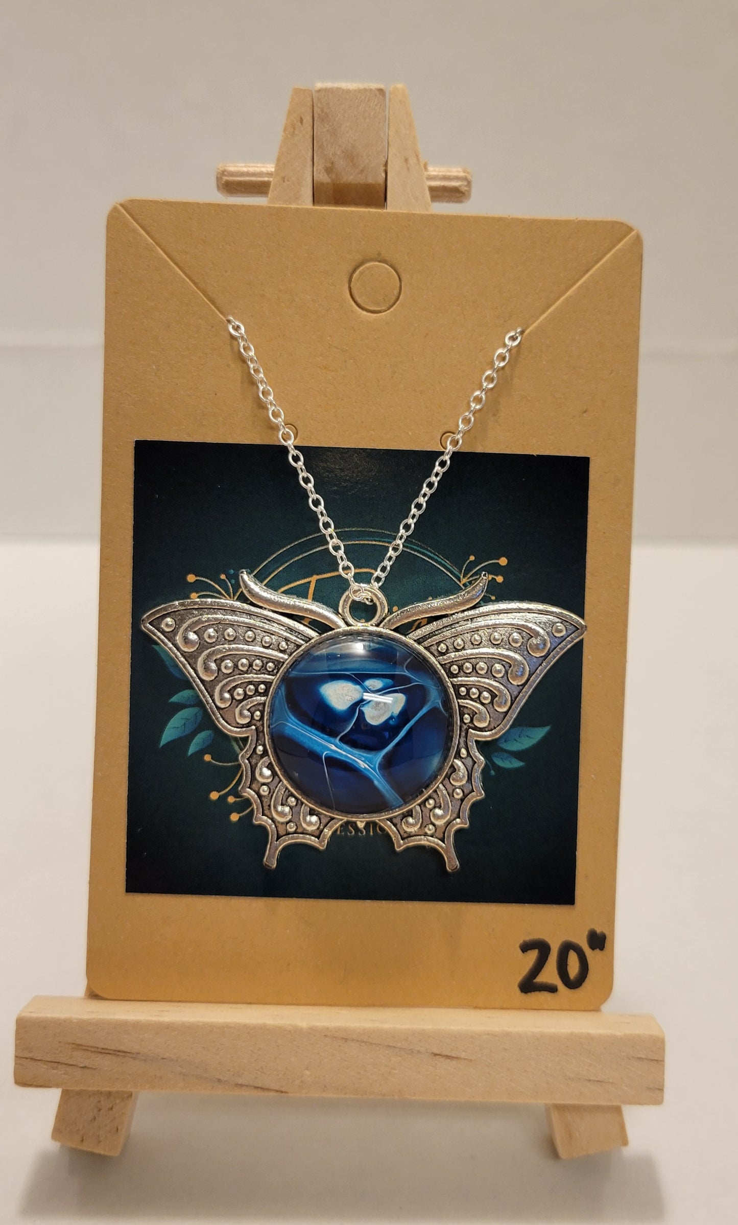 Handmade Fluid art Butterfly Pendant With a 20 inch silver plated necklace chain