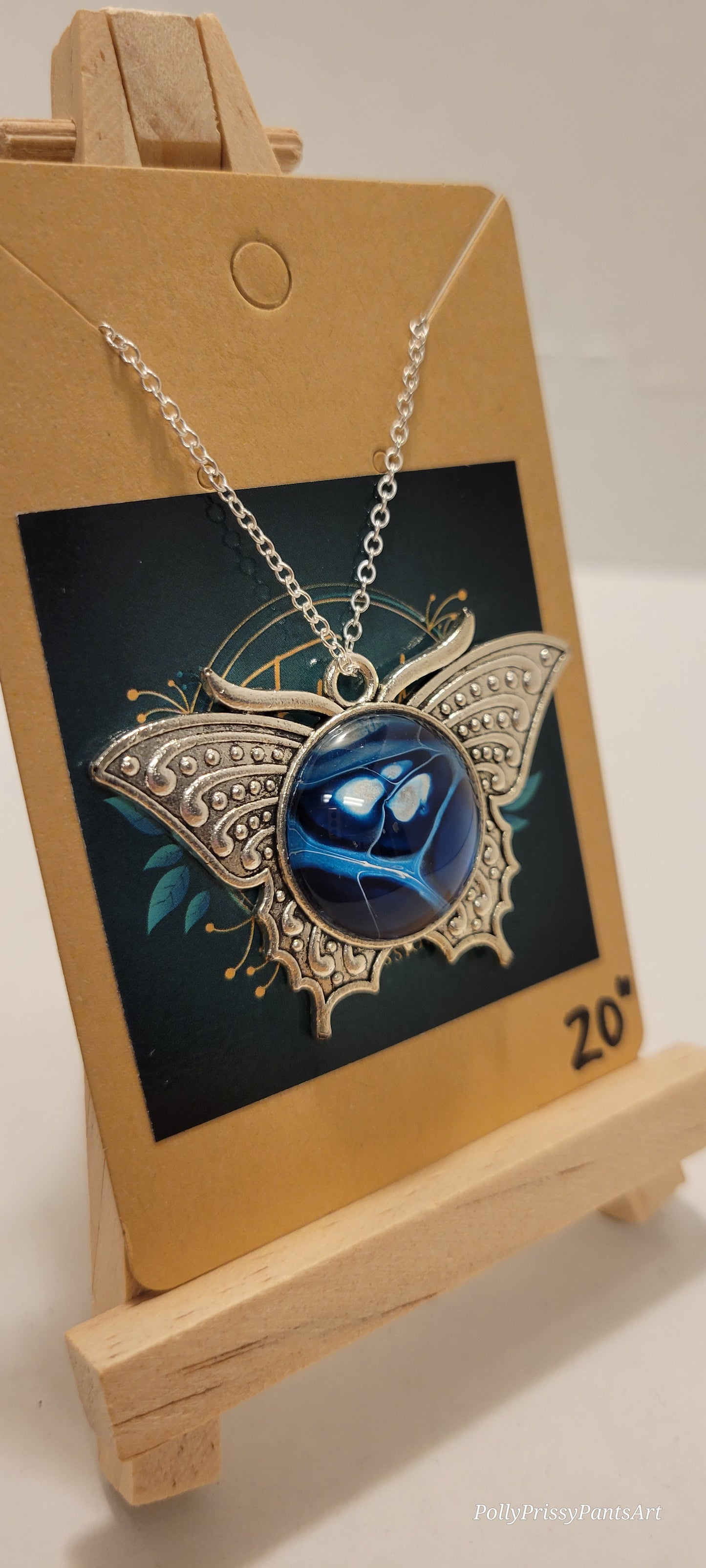 Handmade Fluid art Butterfly Pendant With a 20 inch silver plated necklace chain