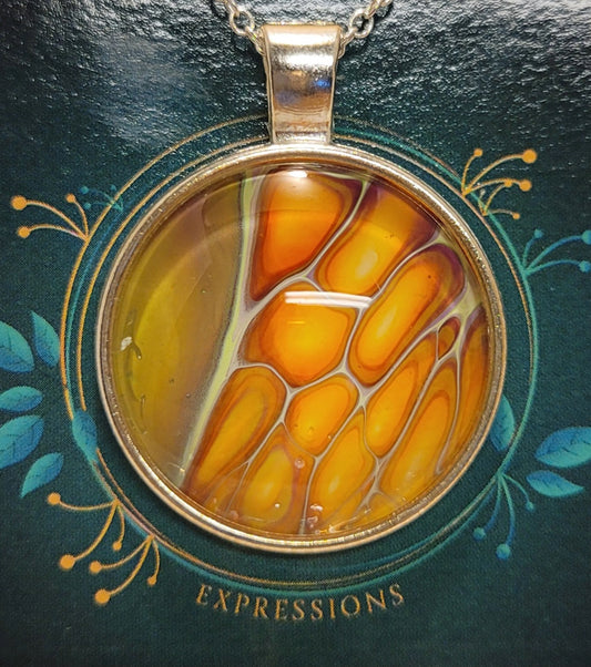 Handmade Fluid Art Pendant with 18 inch silver plated necklace chain