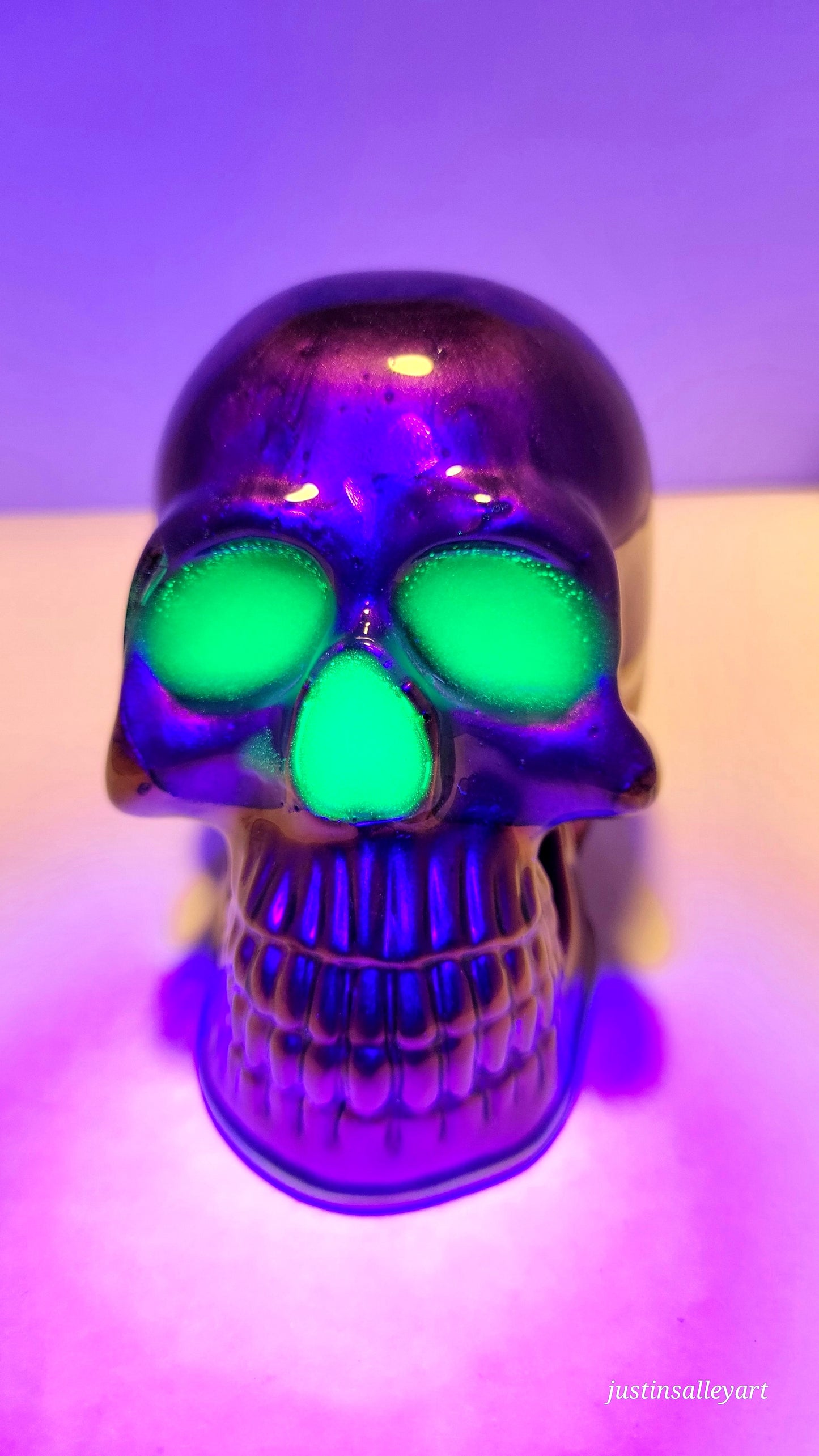 Resin Art Skull with Glowing Eyes