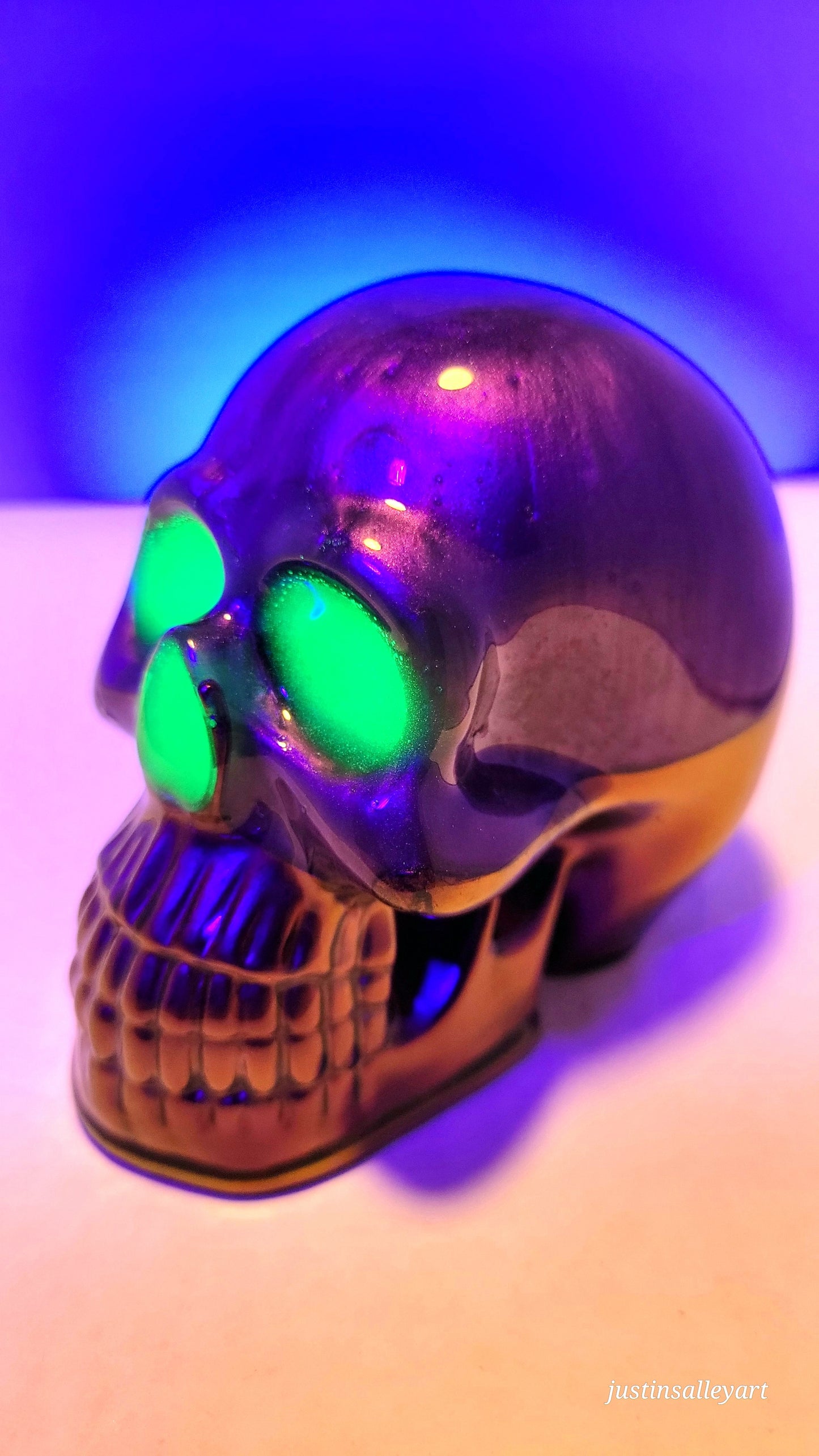 Resin Art Skull with Glowing Eyes